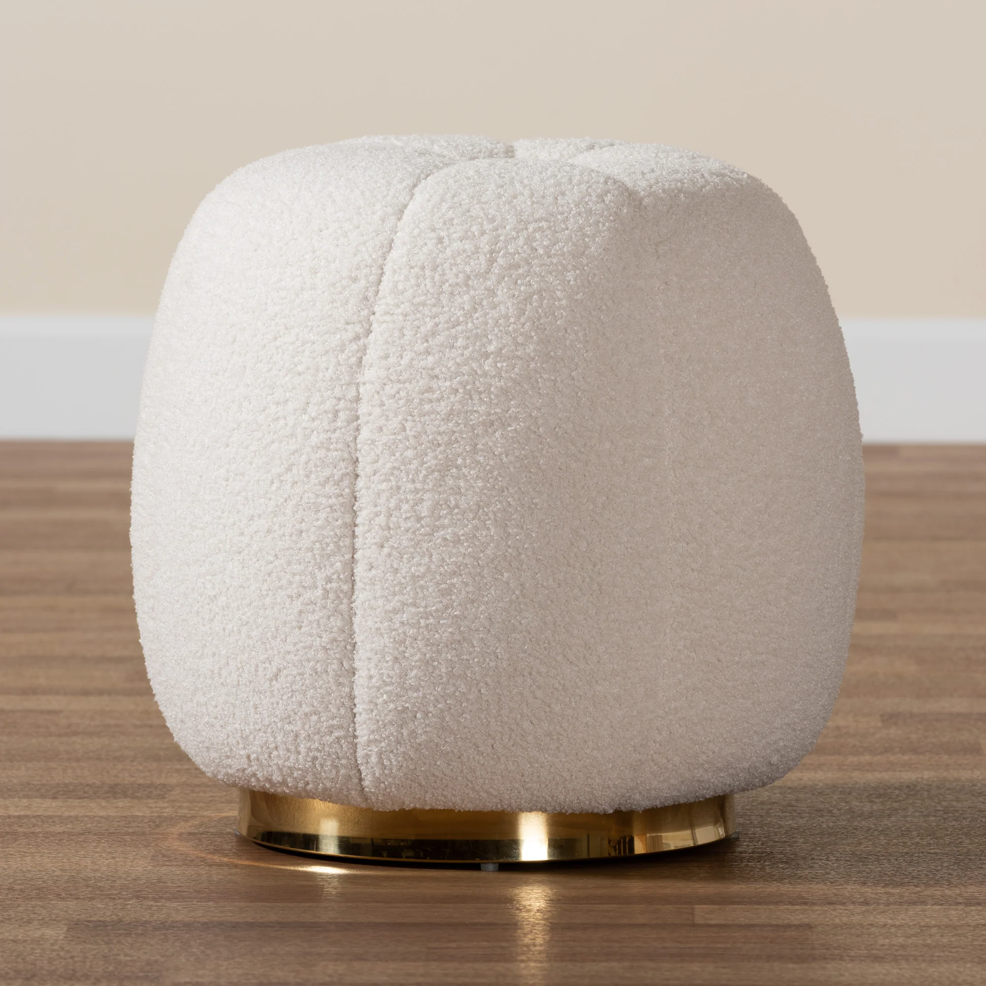 Baxton Studio Raelynn Modern and Contemporary Ivory Boucle Upholstered and Gold Metal Ottoman - Image 6