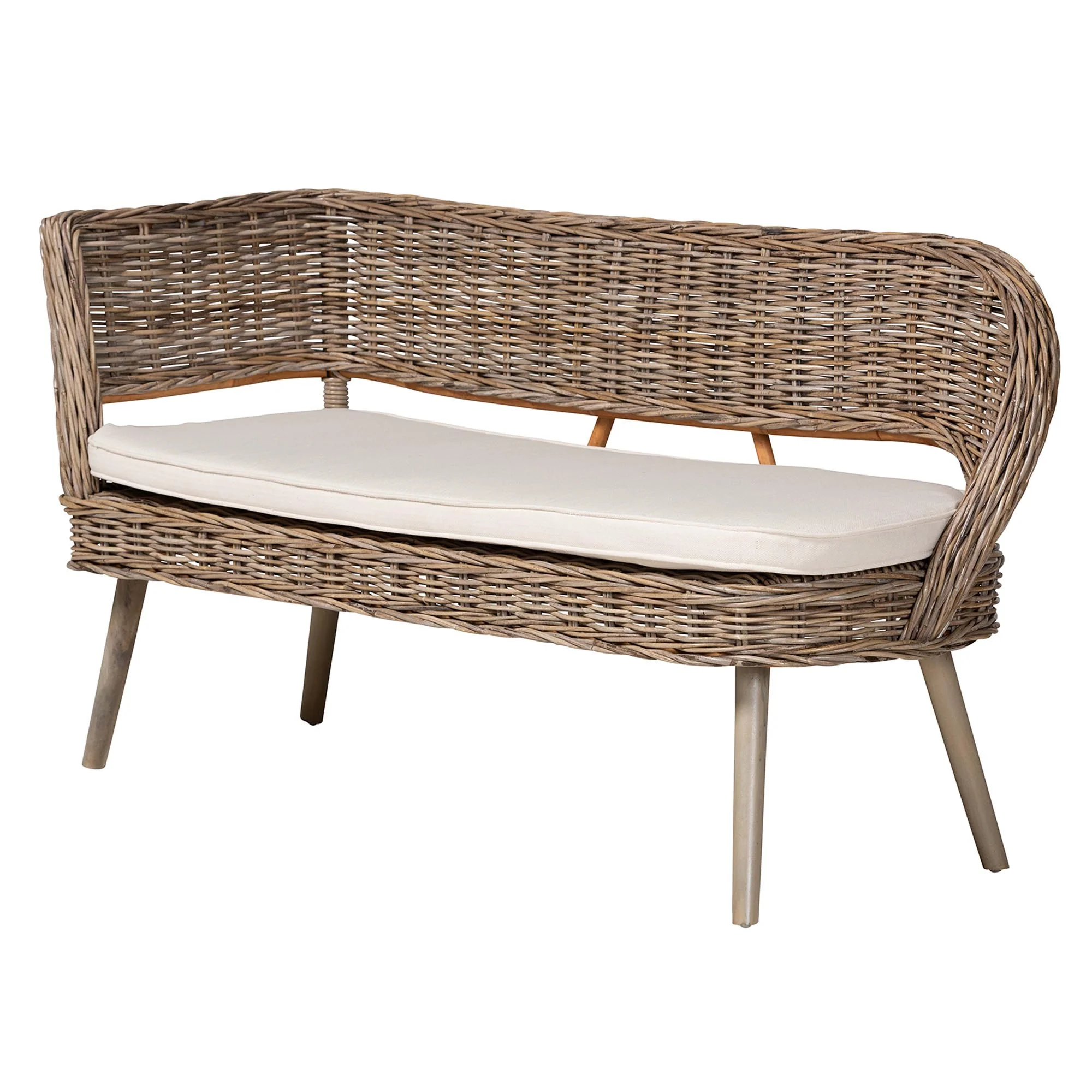 Baxton Studio Raisa Modern Bohemian Natural Kubu Rattan Bench and Wood Table 4-Piece Dining Nook Set - Image 7