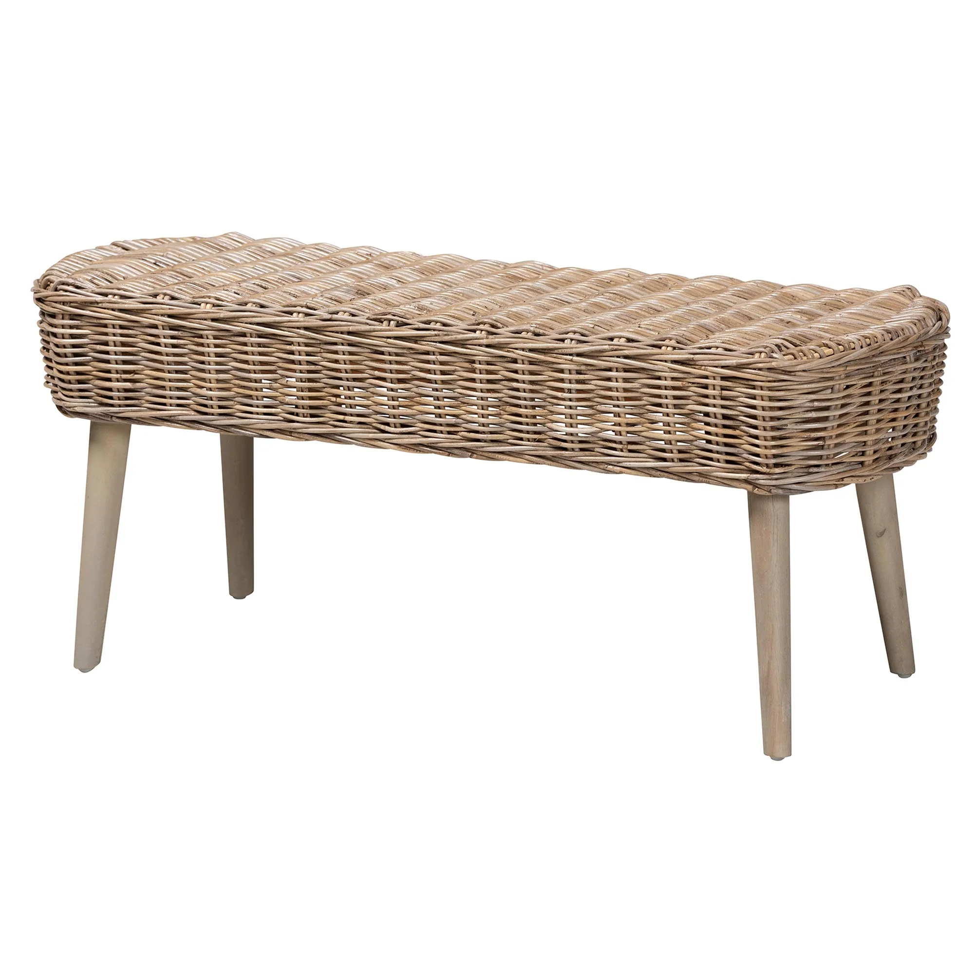 Baxton Studio Raisa Modern Bohemian Natural Kubu Rattan Bench and Wood Table 4-Piece Dining Nook Set - Image 8