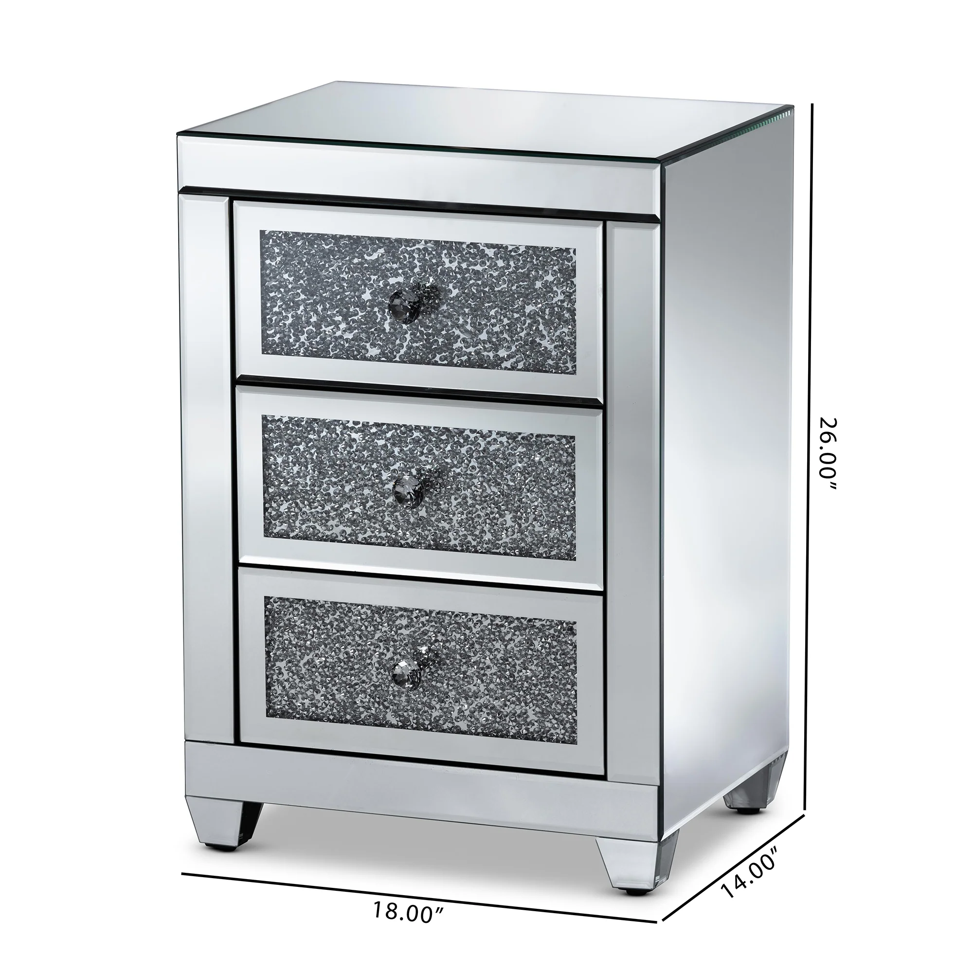 Baxton Studio Ralston Contemporary Glam and Luxe Mirrored 3-Drawer End Table - Image 2