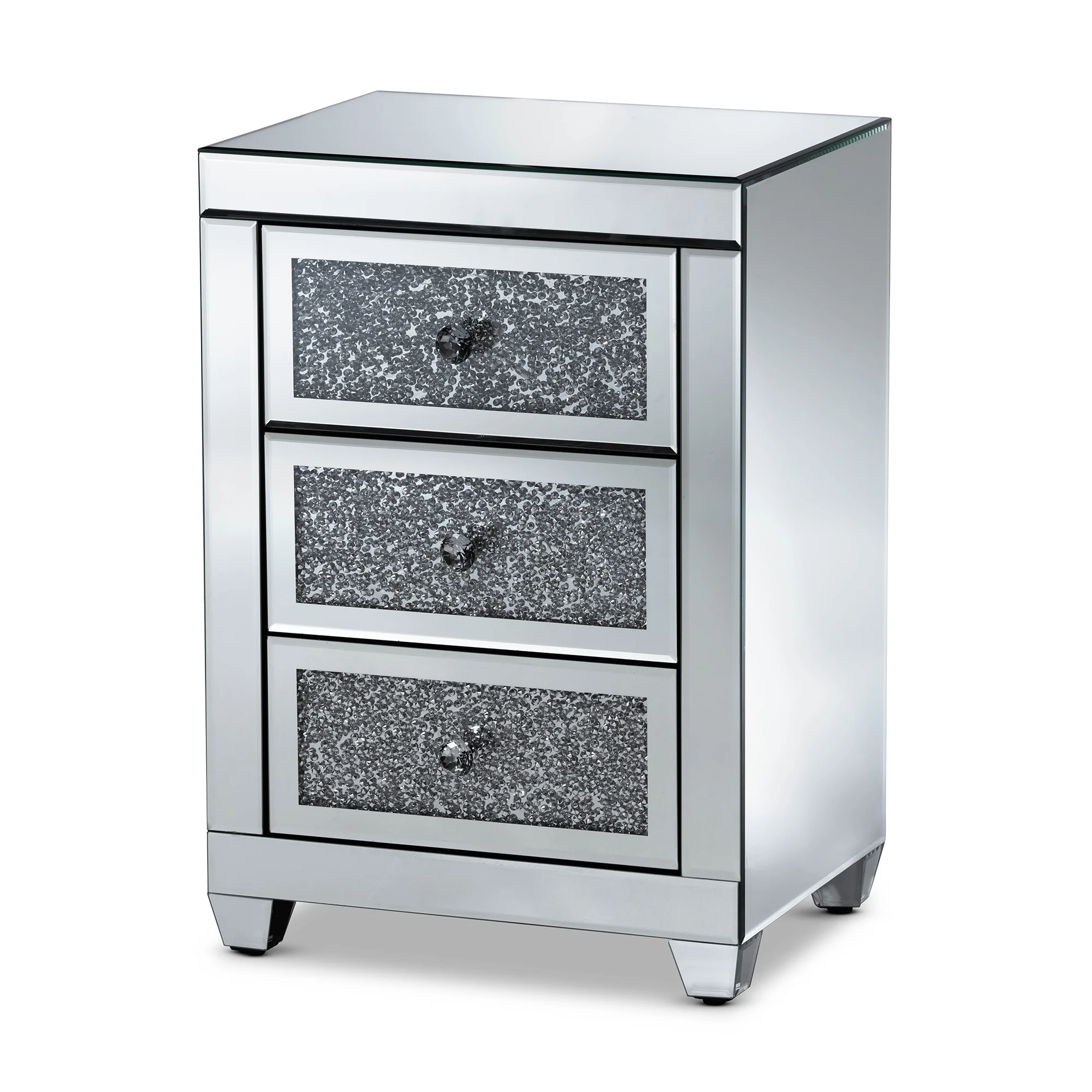Baxton Studio Ralston Contemporary Glam and Luxe Mirrored 3-Drawer End Table - Image 3