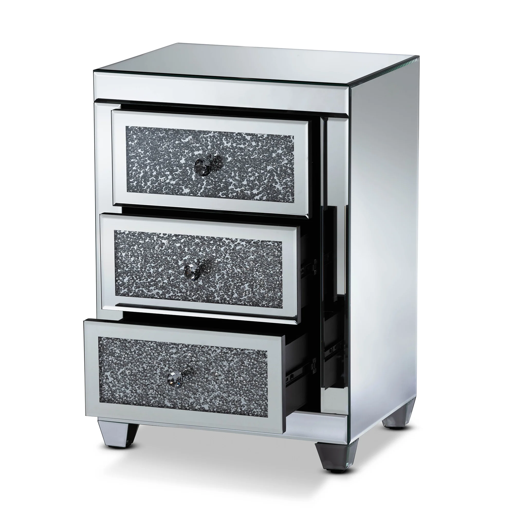 Baxton Studio Ralston Contemporary Glam and Luxe Mirrored 3-Drawer End Table - Image 4