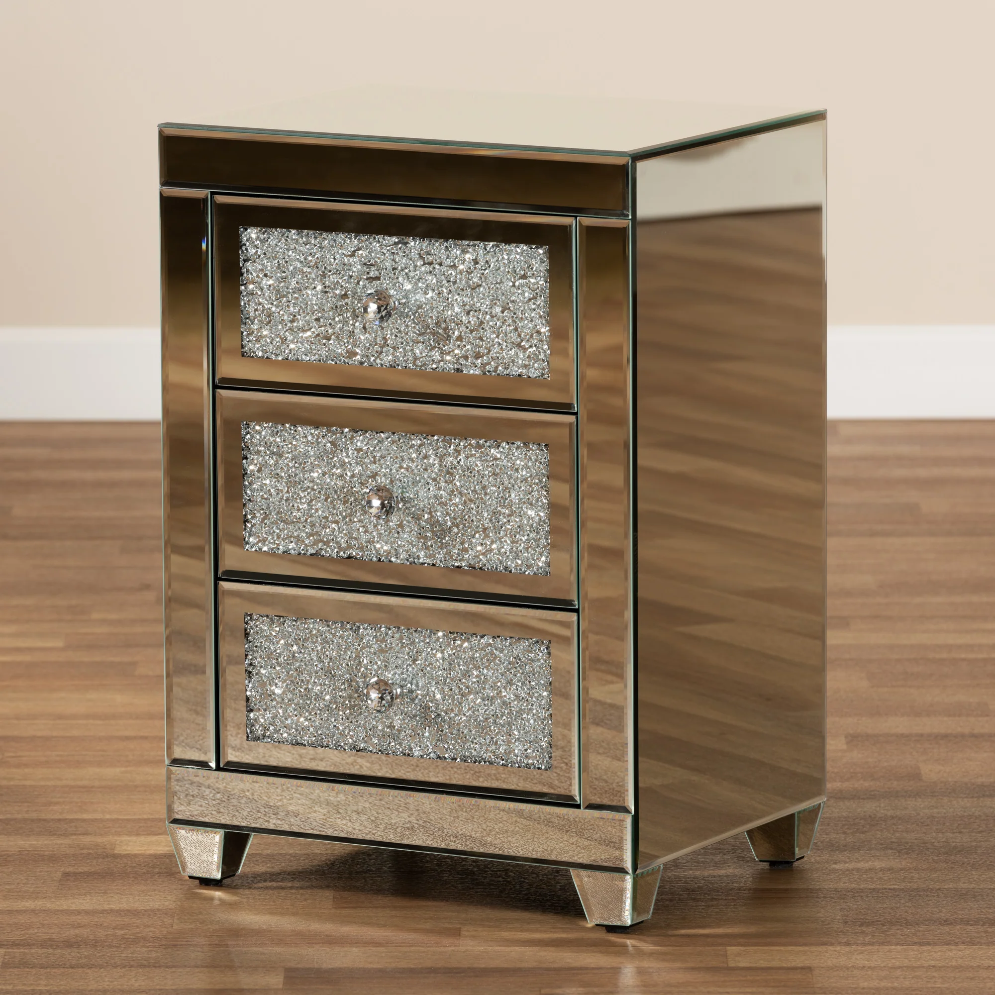 Baxton Studio Ralston Contemporary Glam and Luxe Mirrored 3-Drawer End Table - Image 8