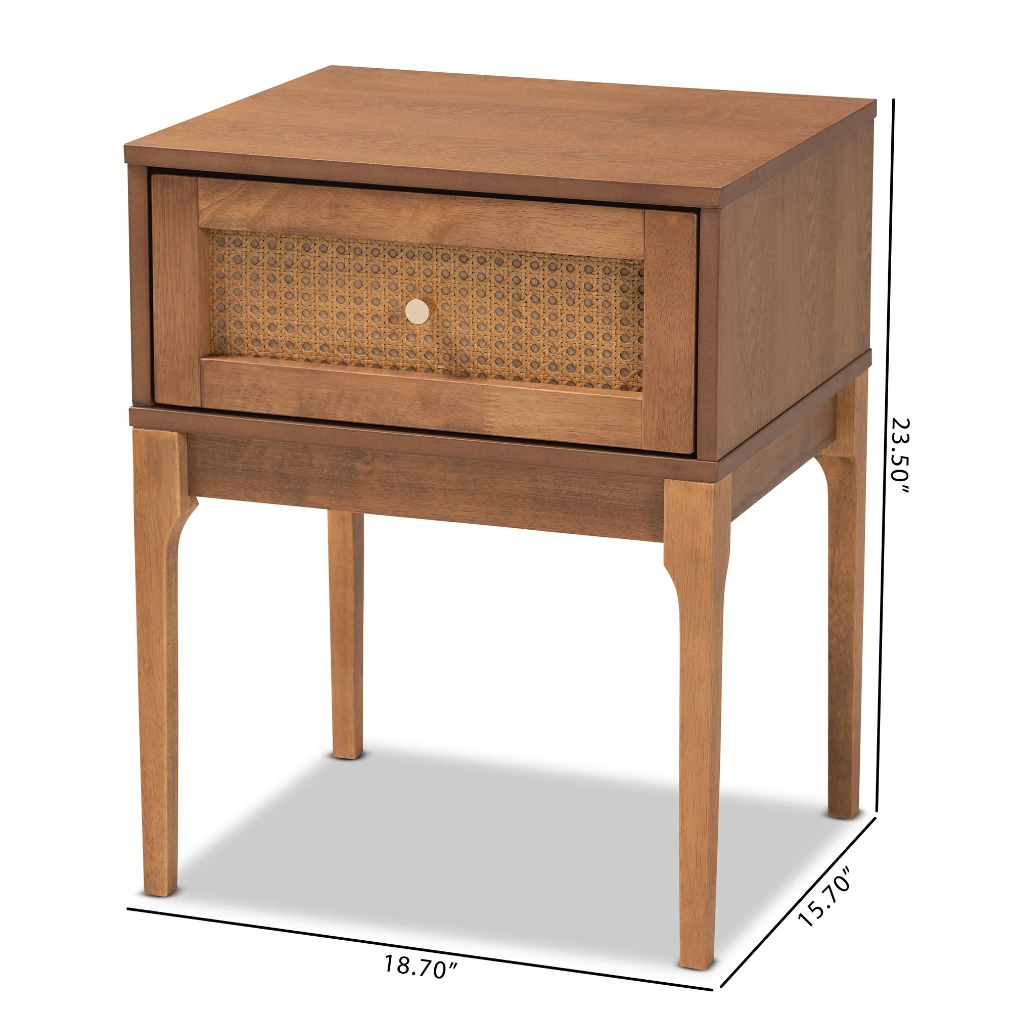 Baxton Studio Ramiel Mid-Century Modern Ash Walnut Finished Wood and Rattan 1-Drawer Nightstand - Image 10