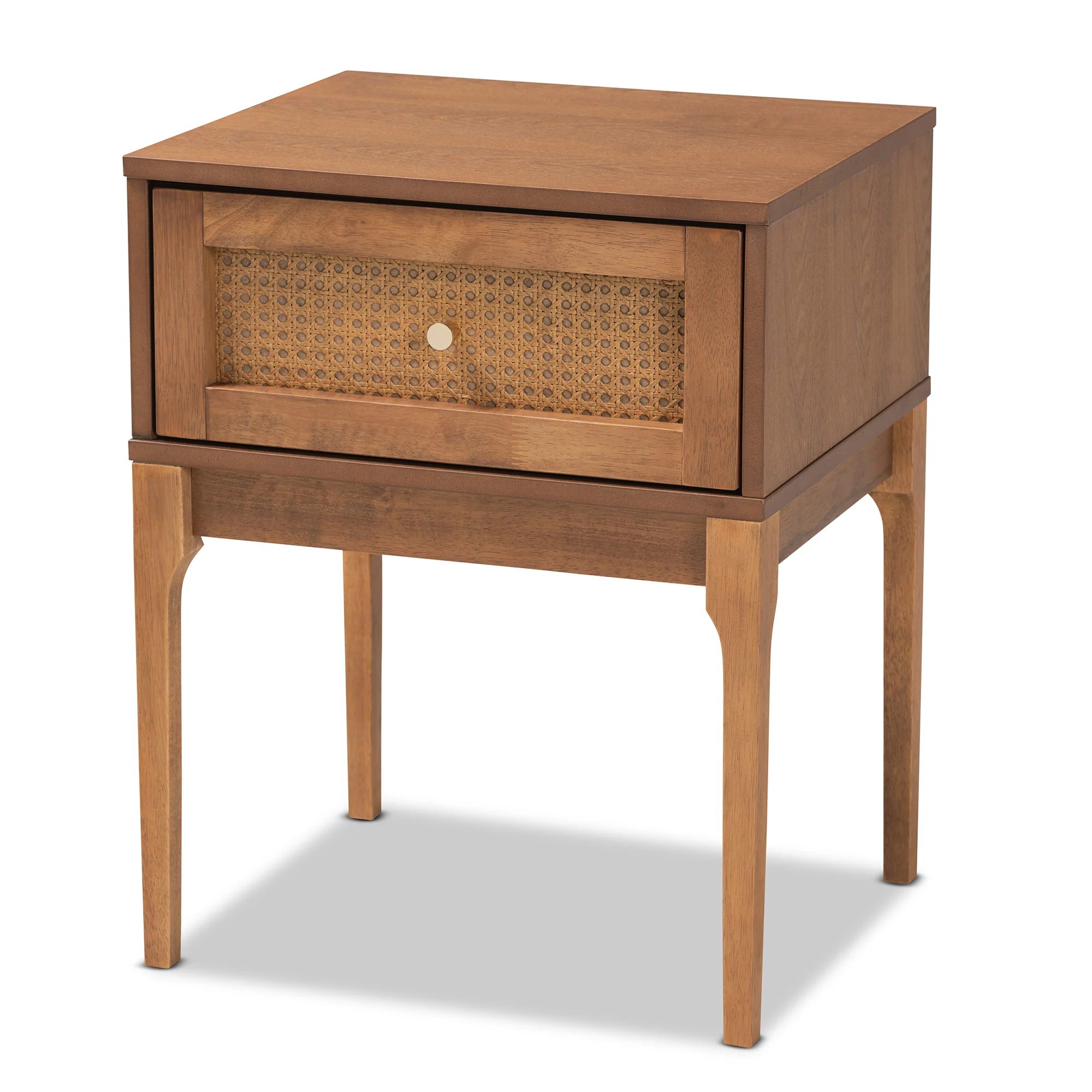 Baxton Studio Ramiel Mid-Century Modern Ash Walnut Finished Wood and Rattan 1-Drawer Nightstand - Image 2