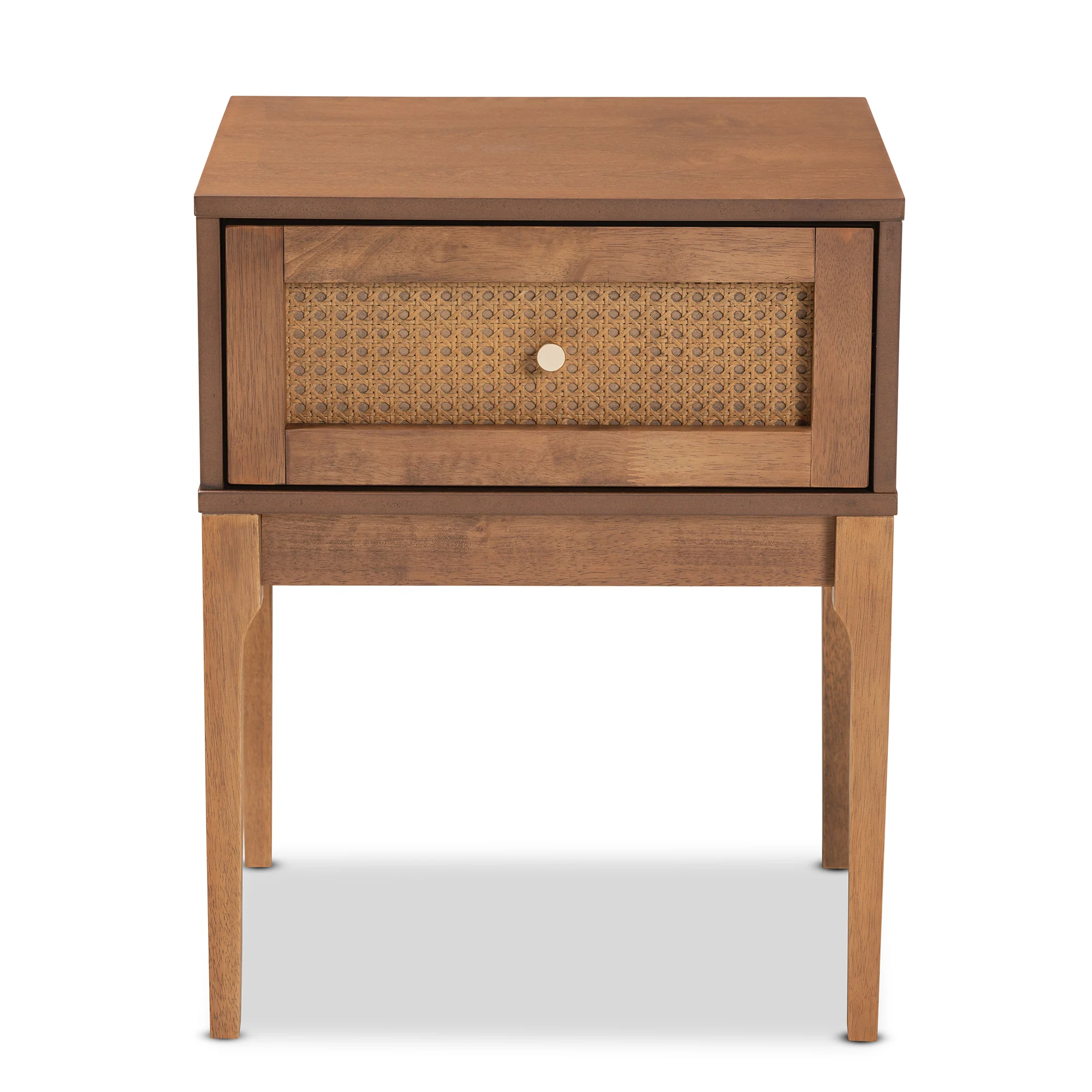 Baxton Studio Ramiel Mid-Century Modern Ash Walnut Finished Wood and Rattan 1-Drawer Nightstand - Image 4