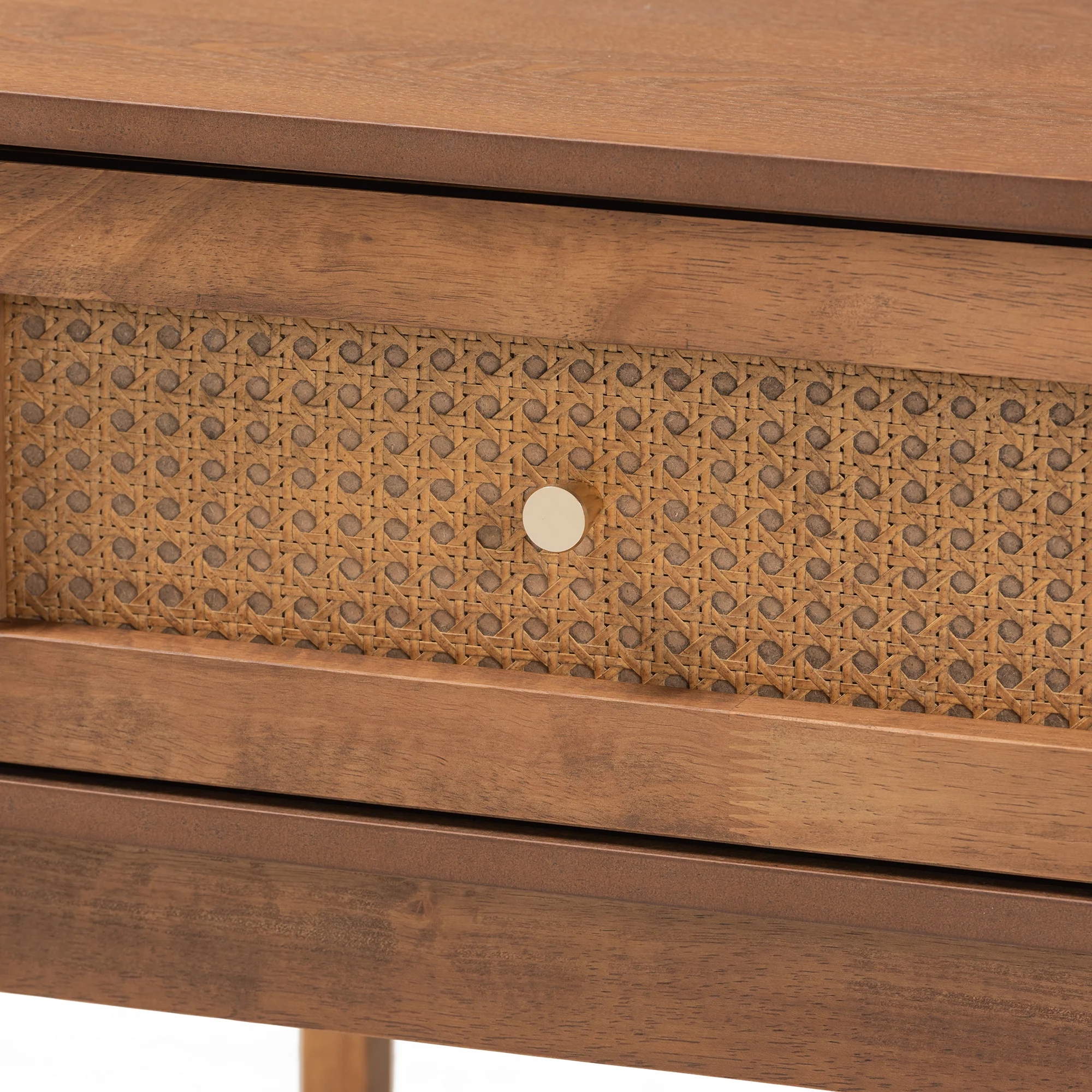 Baxton Studio Ramiel Mid-Century Modern Ash Walnut Finished Wood and Rattan 1-Drawer Nightstand - Image 6