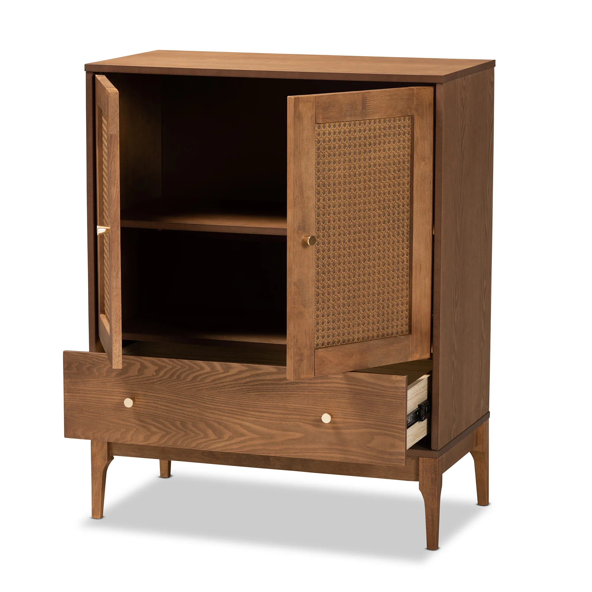 Baxton Studio Ramiel Mid-Century Modern Ash Walnut Finished Wood and Rattan 1-Drawer Sideboard - Image 3