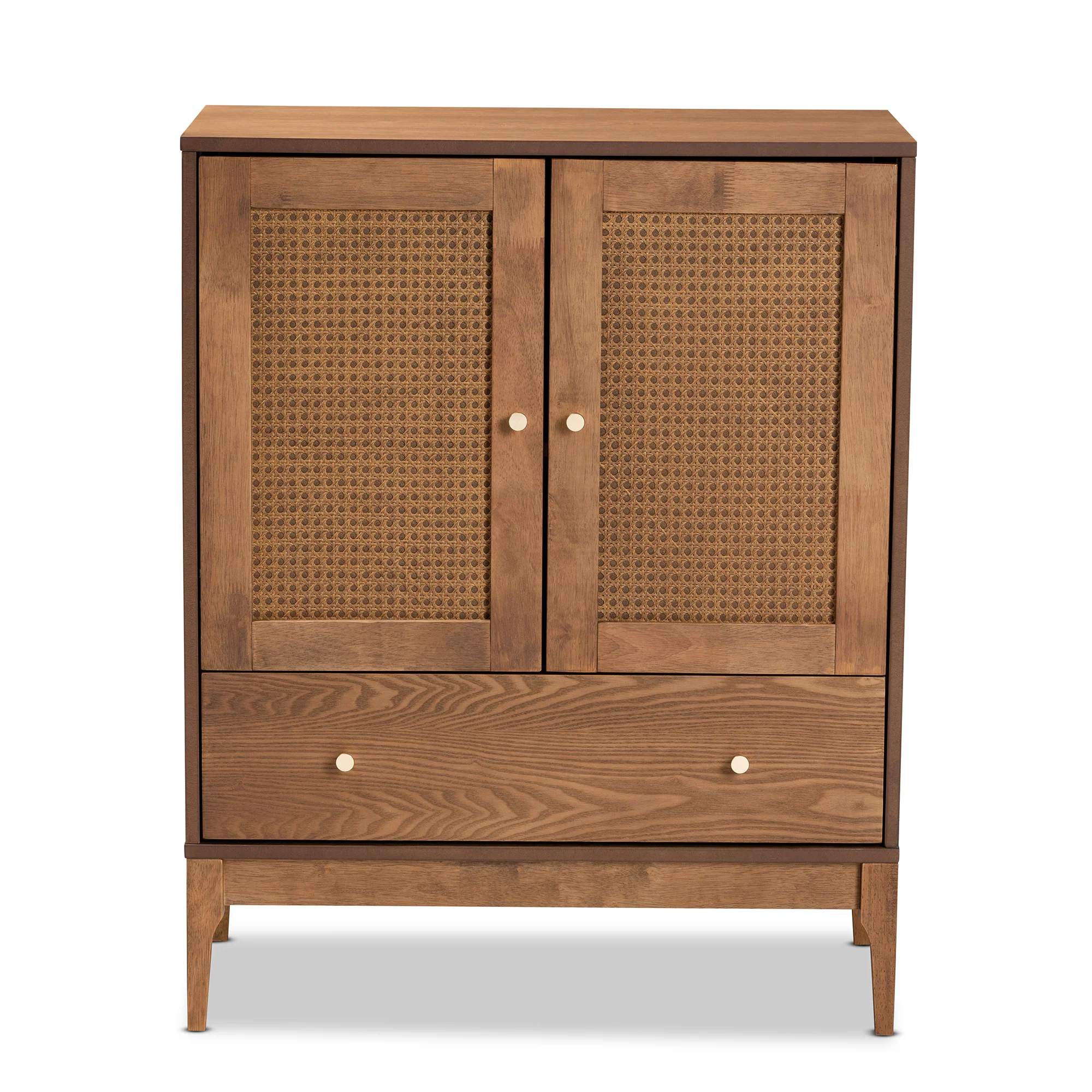 Baxton Studio Ramiel Mid-Century Modern Ash Walnut Finished Wood and Rattan 1-Drawer Sideboard - Image 4