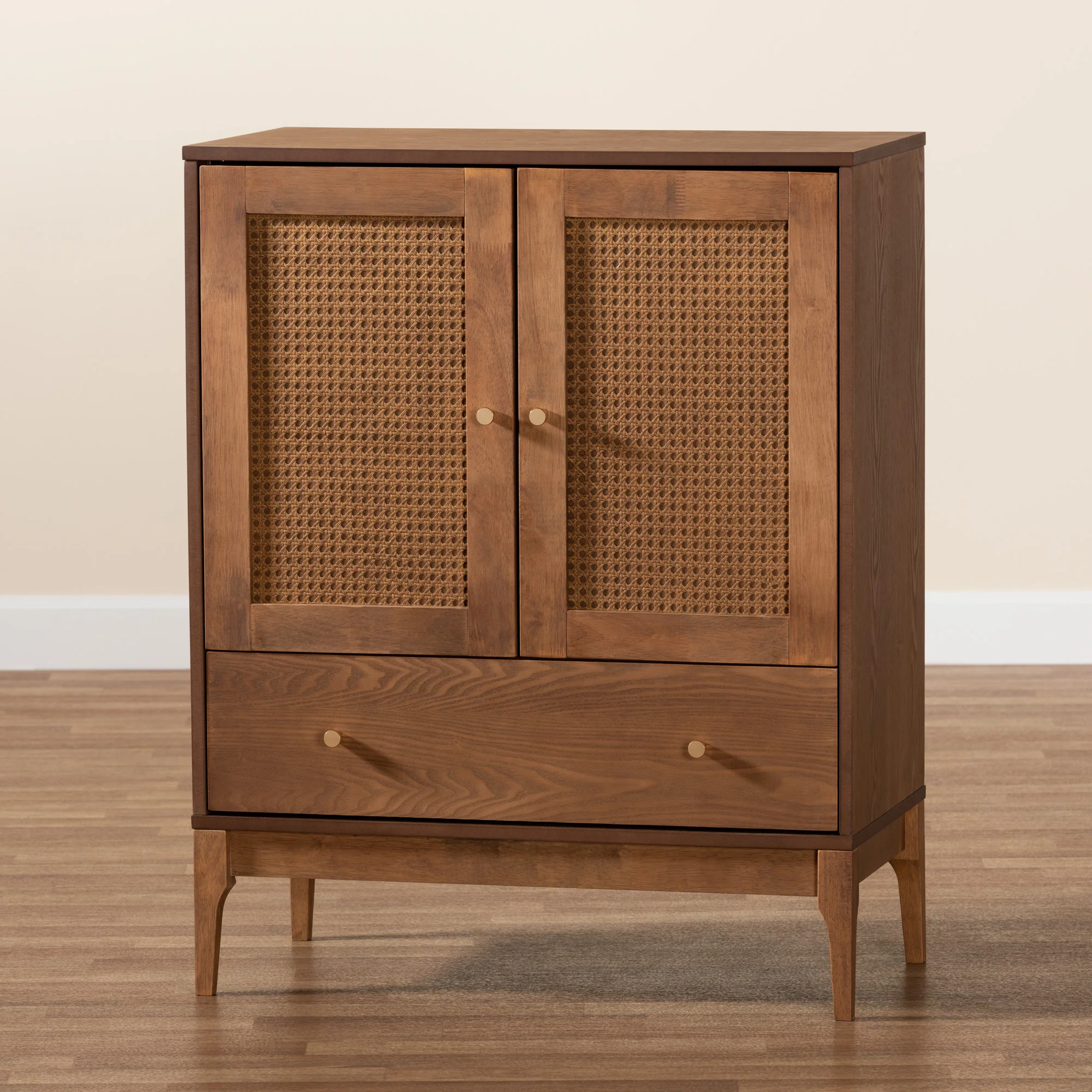 Baxton Studio Ramiel Mid-Century Modern Ash Walnut Finished Wood and Rattan 1-Drawer Sideboard - Image 9