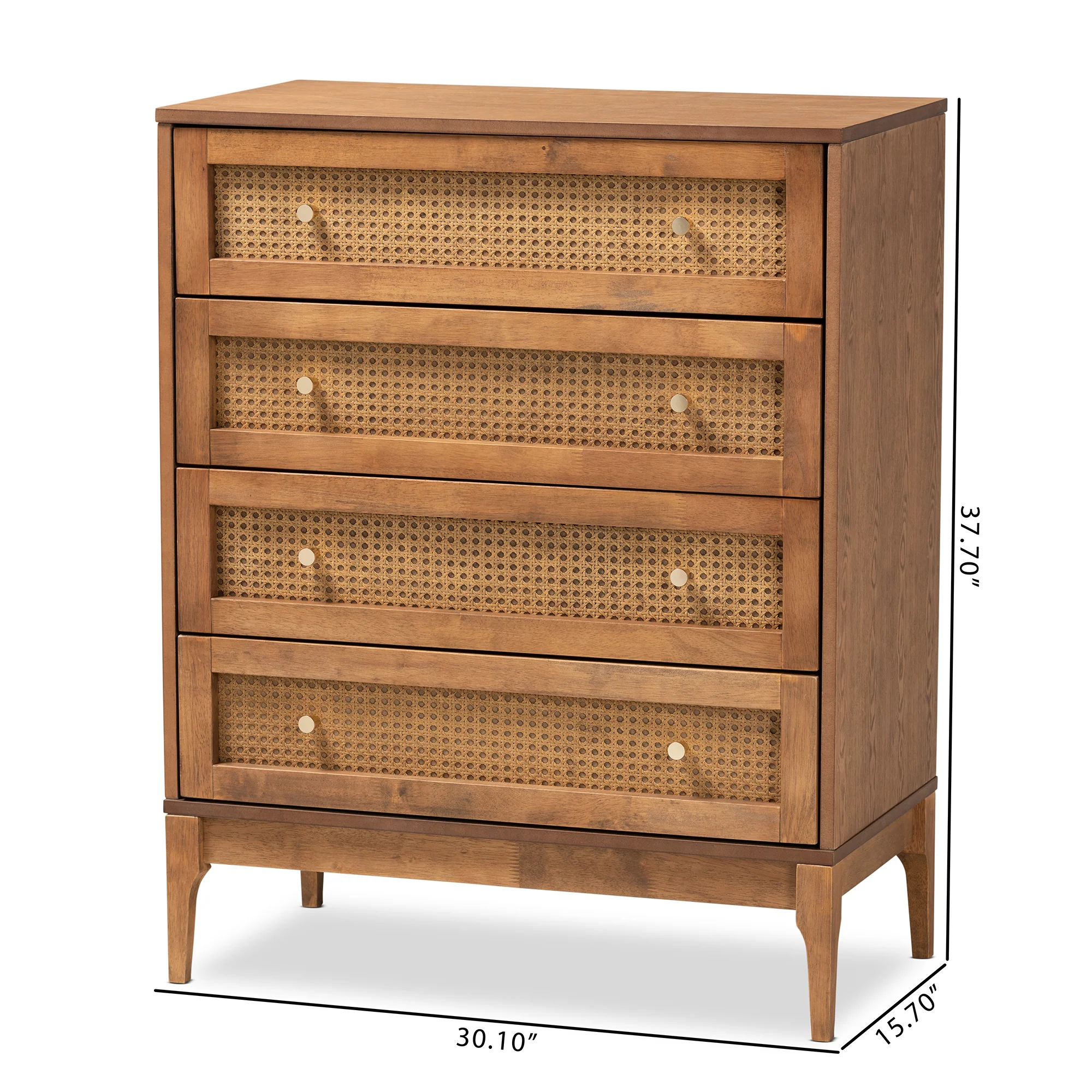 Baxton Studio Ramiel Mid-Century Modern Ash Walnut Finished Wood and Rattan 4-Drawer Chest - Image 3