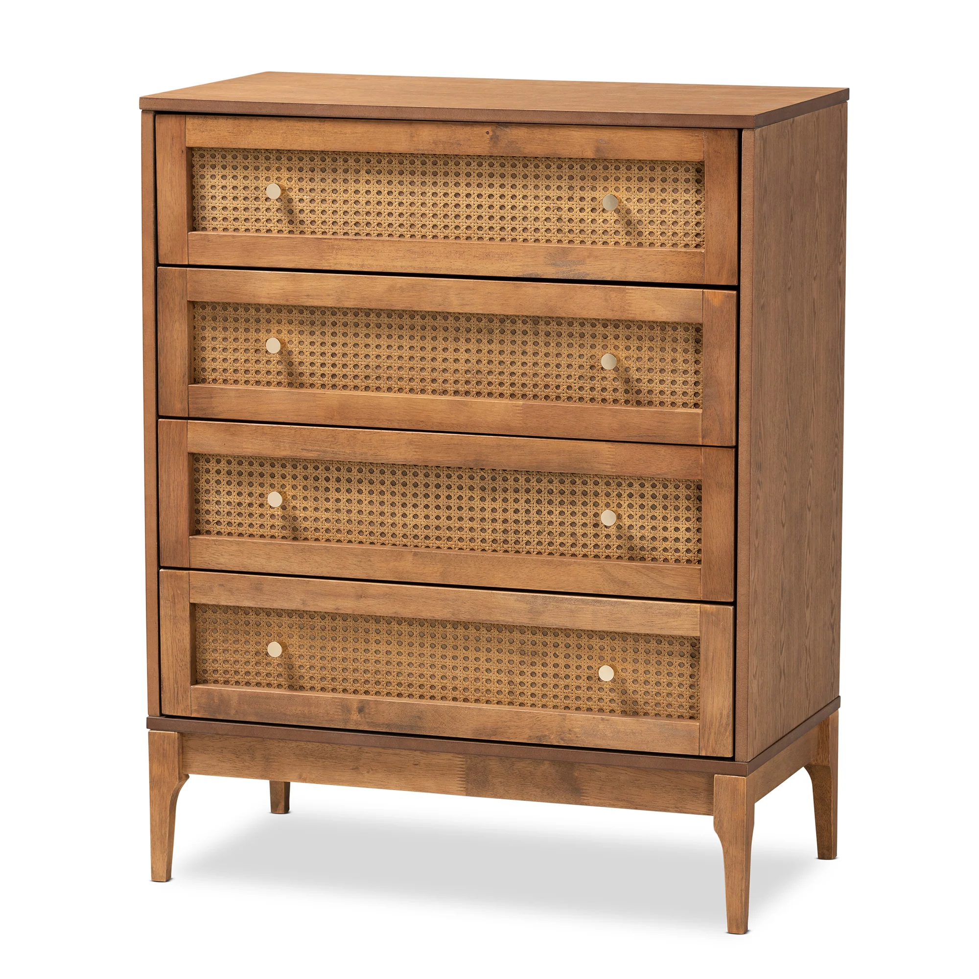 Baxton Studio Ramiel Mid-Century Modern Ash Walnut Finished Wood and Rattan 4-Drawer Chest - Image 4