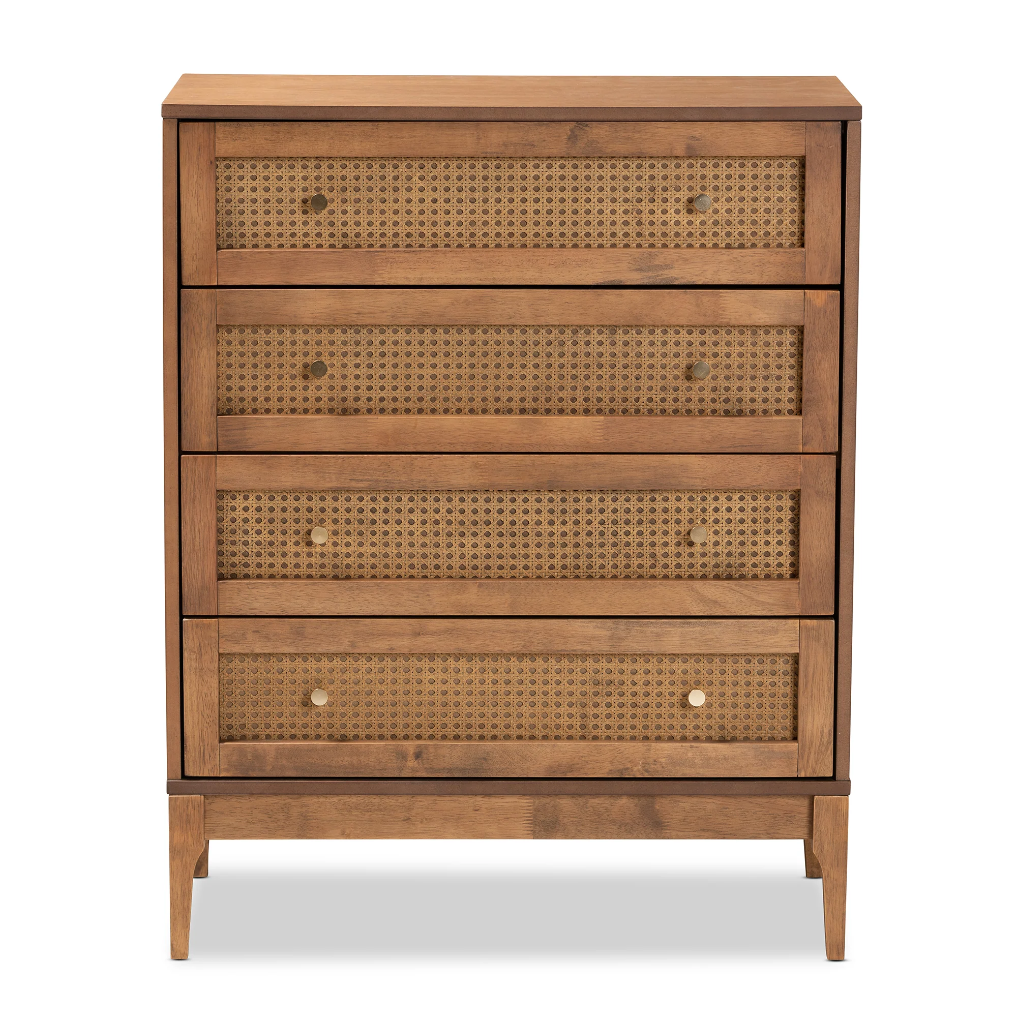 Baxton Studio Ramiel Mid-Century Modern Ash Walnut Finished Wood and Rattan 4-Drawer Chest - Image 6