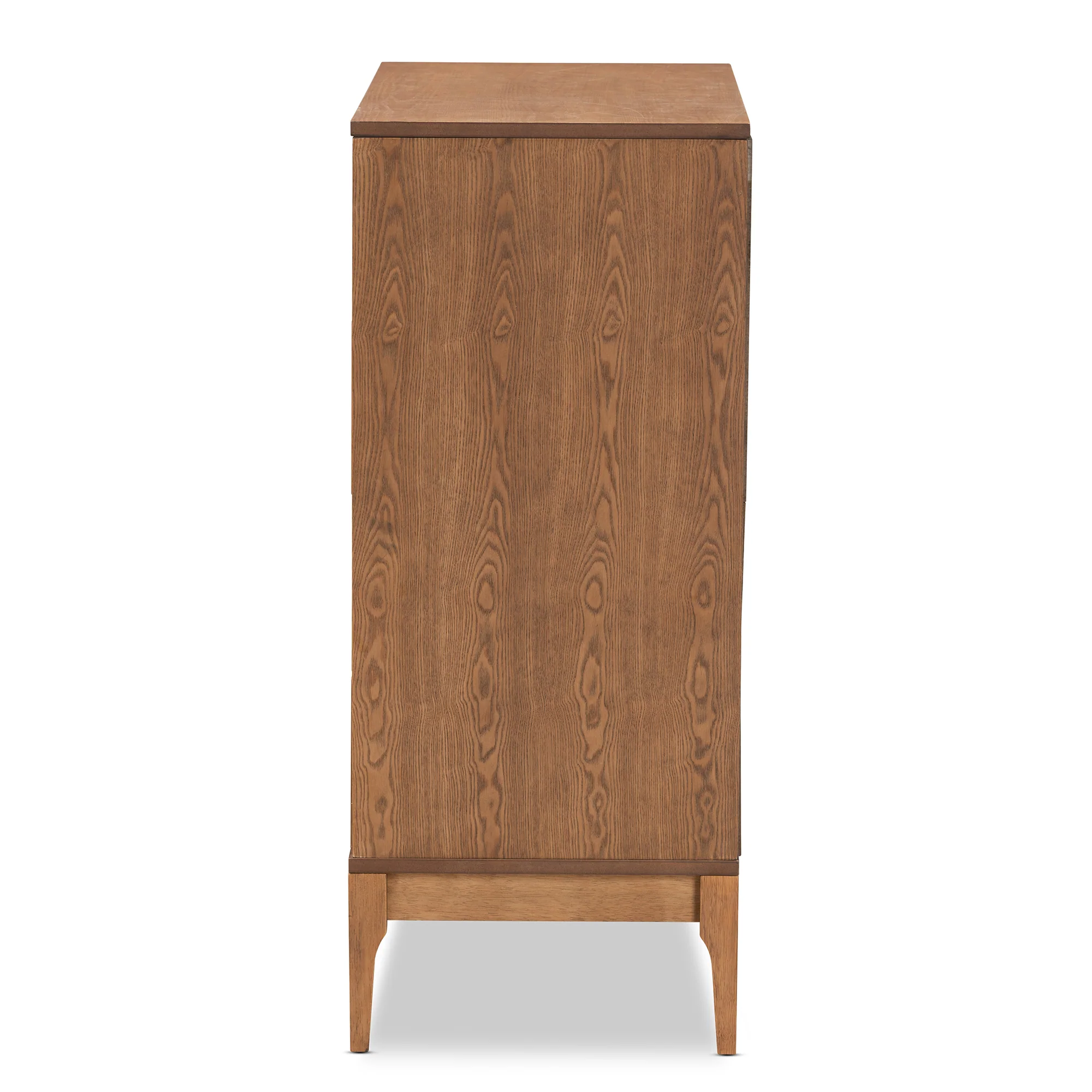 Baxton Studio Ramiel Mid-Century Modern Ash Walnut Finished Wood and Rattan 4-Drawer Chest - Image 7