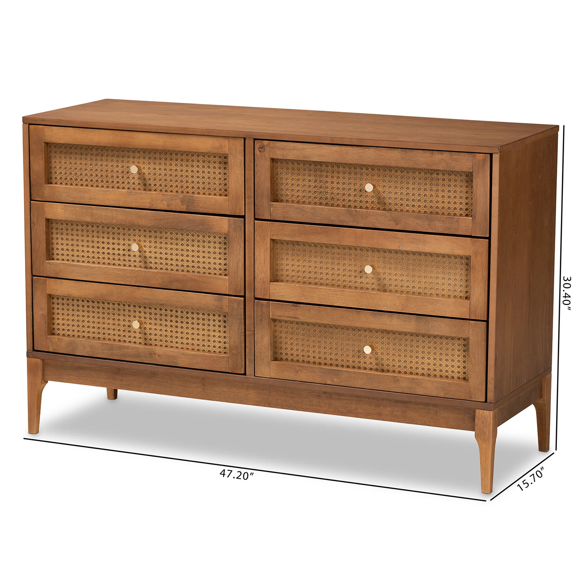 Baxton Studio Ramiel Mid-Century Modern Ash Walnut Finished Wood and Rattan 6-Drawer Dresser - Image 10