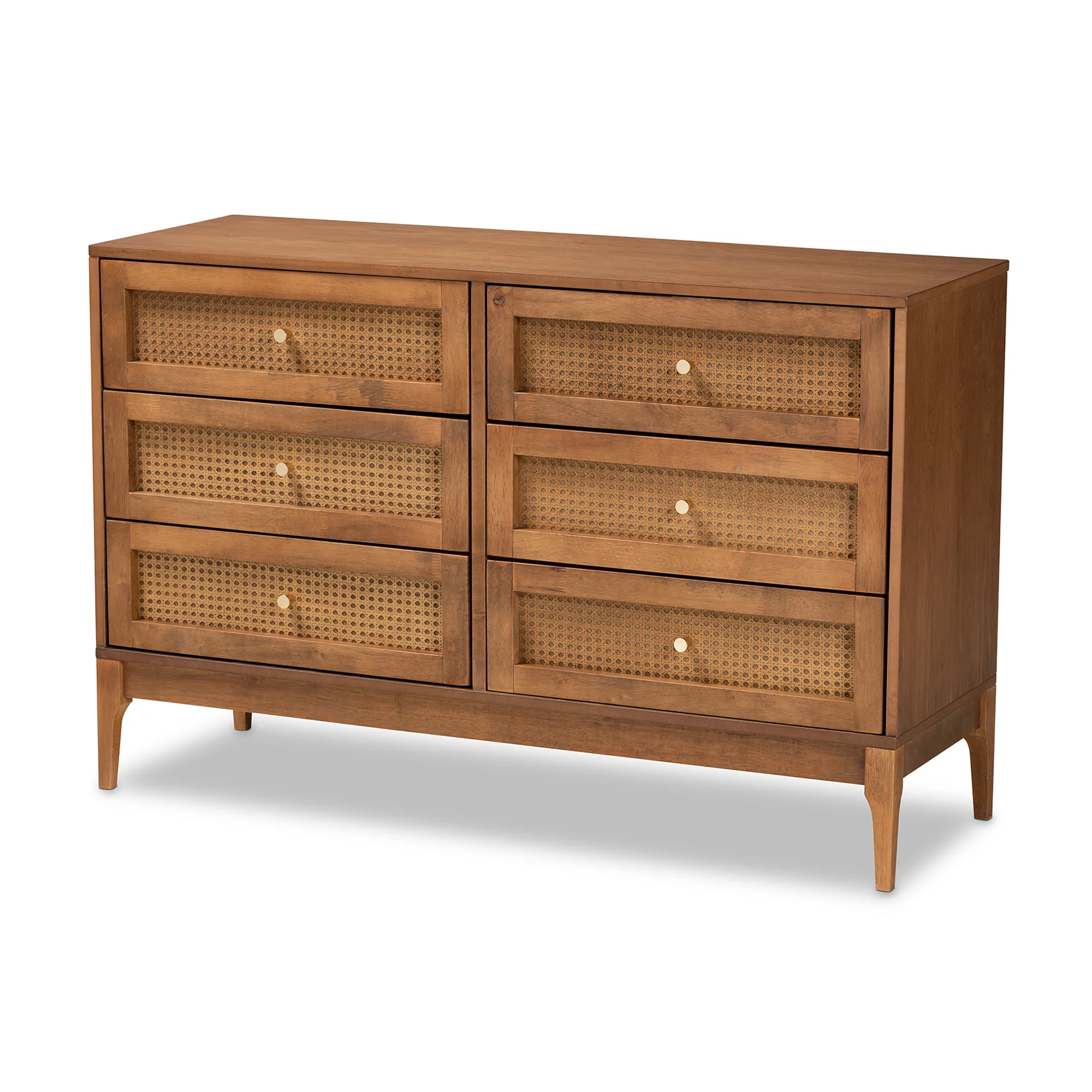 Baxton Studio Ramiel Mid-Century Modern Ash Walnut Finished Wood and Rattan 6-Drawer Dresser - Image 2