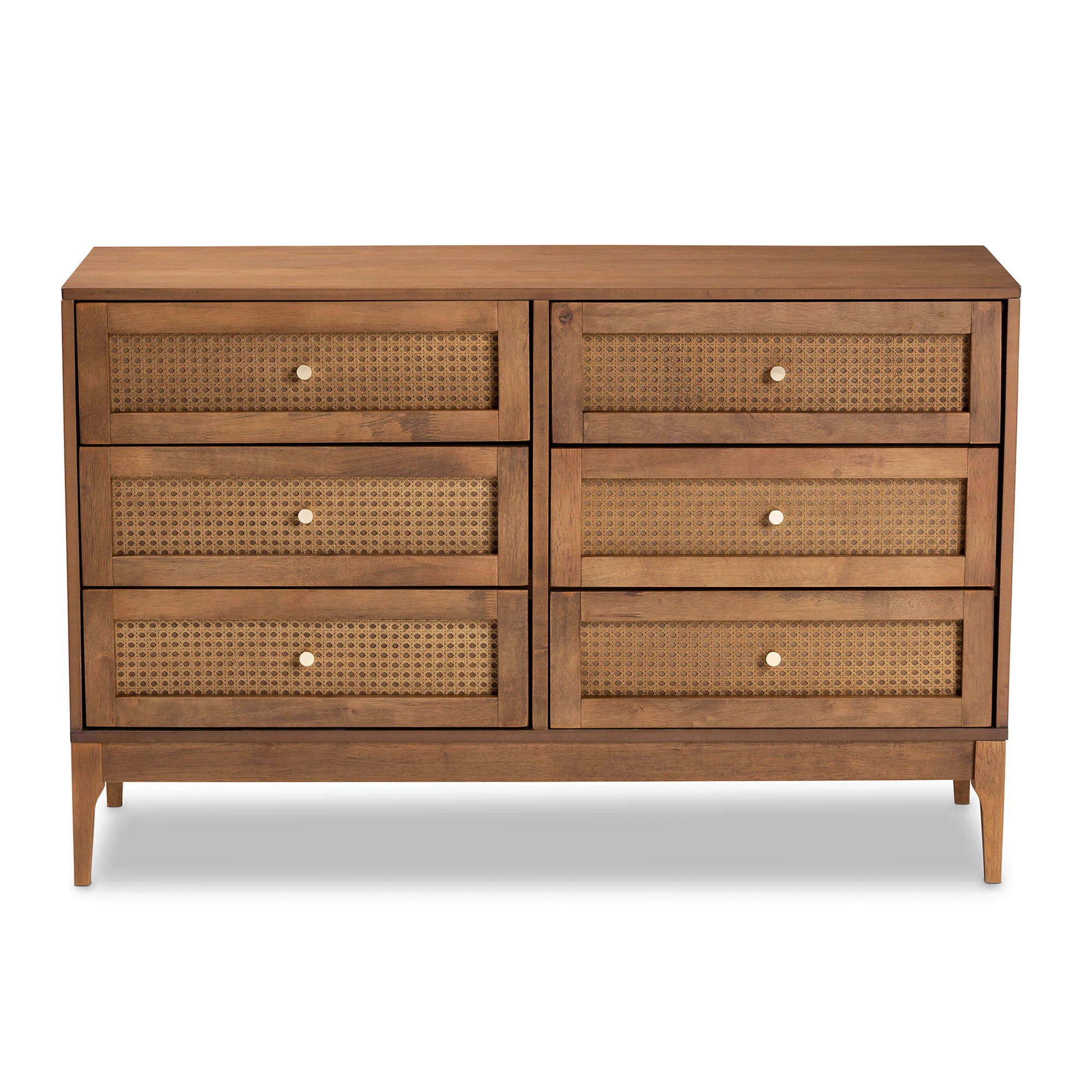 Baxton Studio Ramiel Mid-Century Modern Ash Walnut Finished Wood and Rattan 6-Drawer Dresser - Image 4