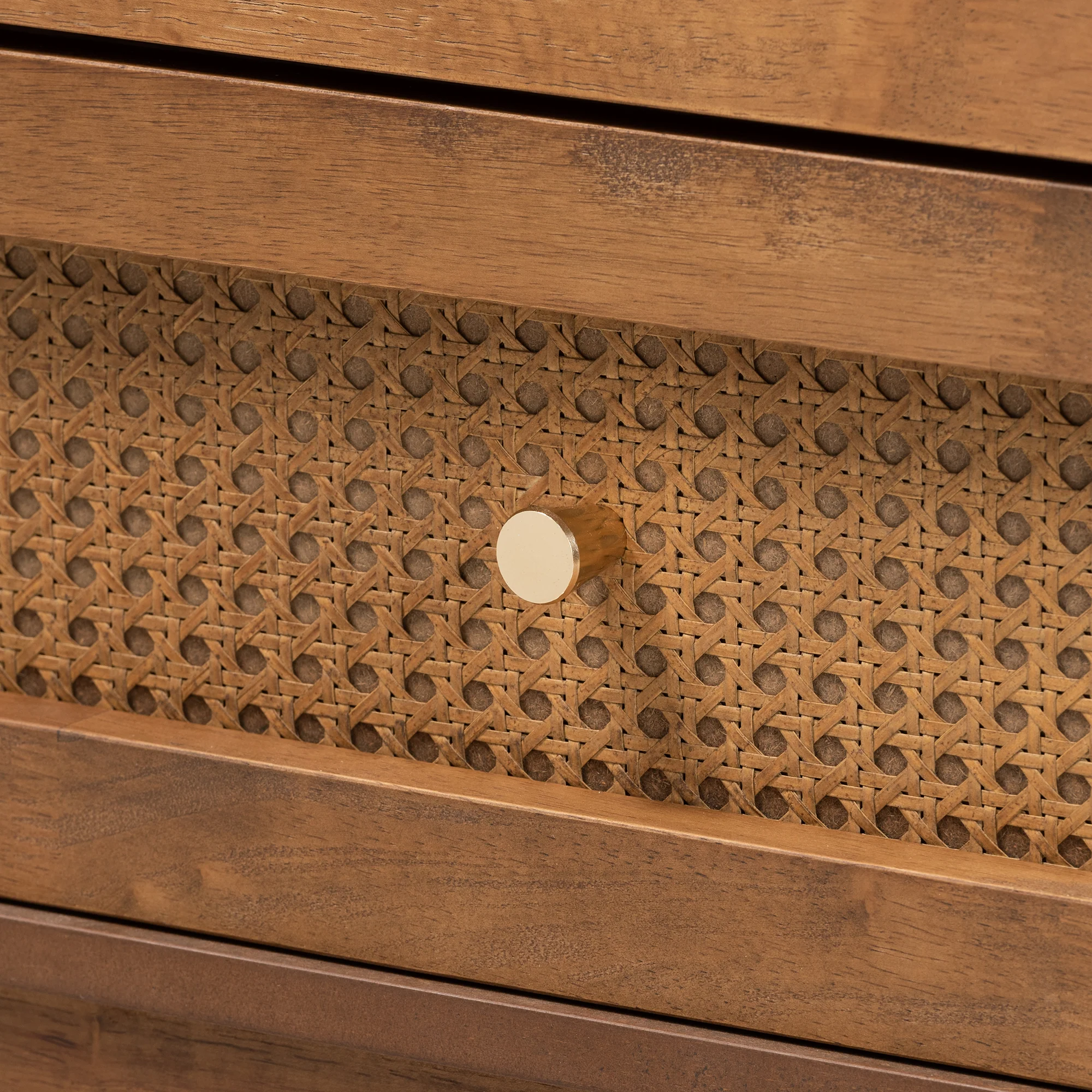 Baxton Studio Ramiel Mid-Century Modern Ash Walnut Finished Wood and Rattan 6-Drawer Dresser - Image 6