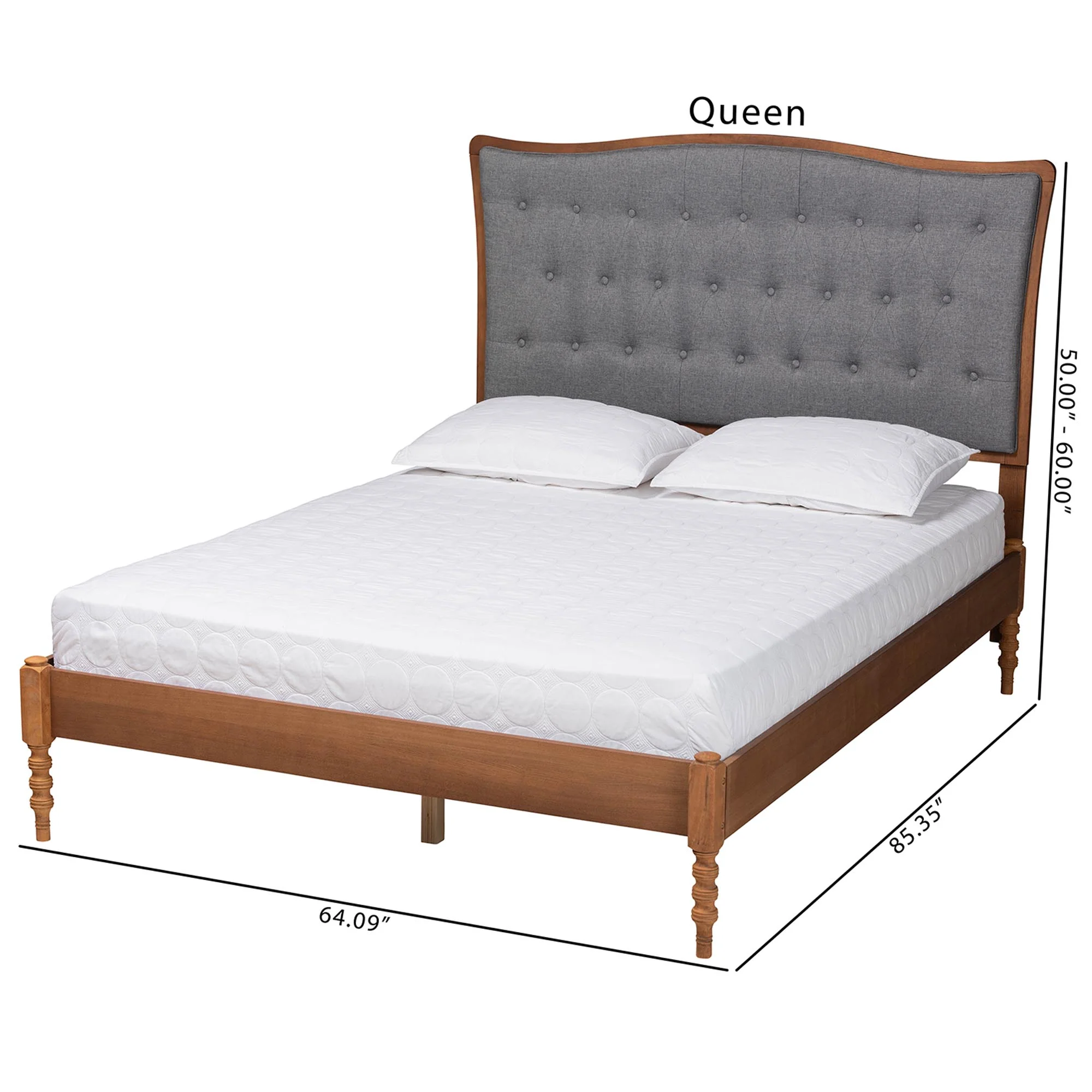 Baxton Studio Randalin Classic and Traditional Grey Fabric and Walnut Brown Finished Wood Queen Size Platform Bed - Image 3