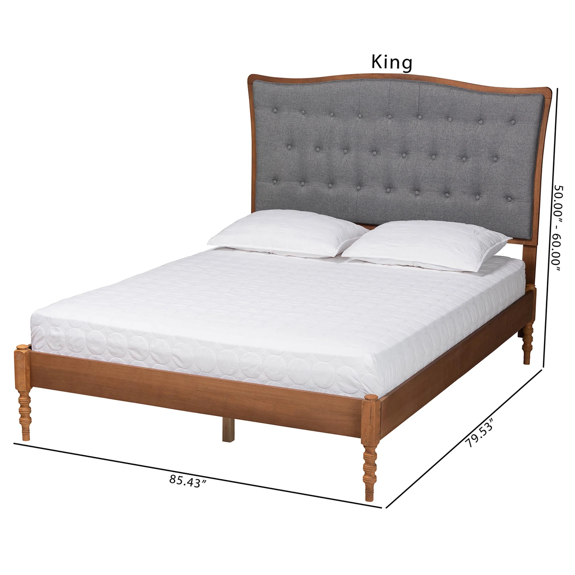 Baxton Studio Randalin Classic and Traditional Grey Fabric and Walnut Brown Finished Wood Queen Size Platform Bed - Image 4