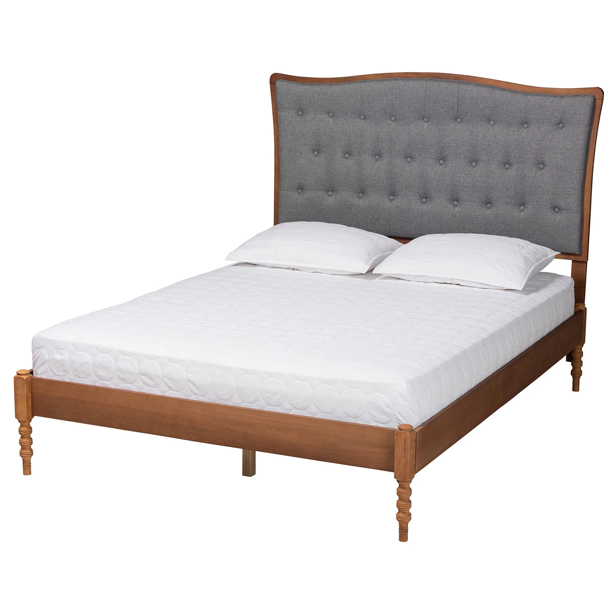 Baxton Studio Randalin Classic and Traditional Grey Fabric and Walnut Brown Finished Wood Queen Size Platform Bed - Image 6
