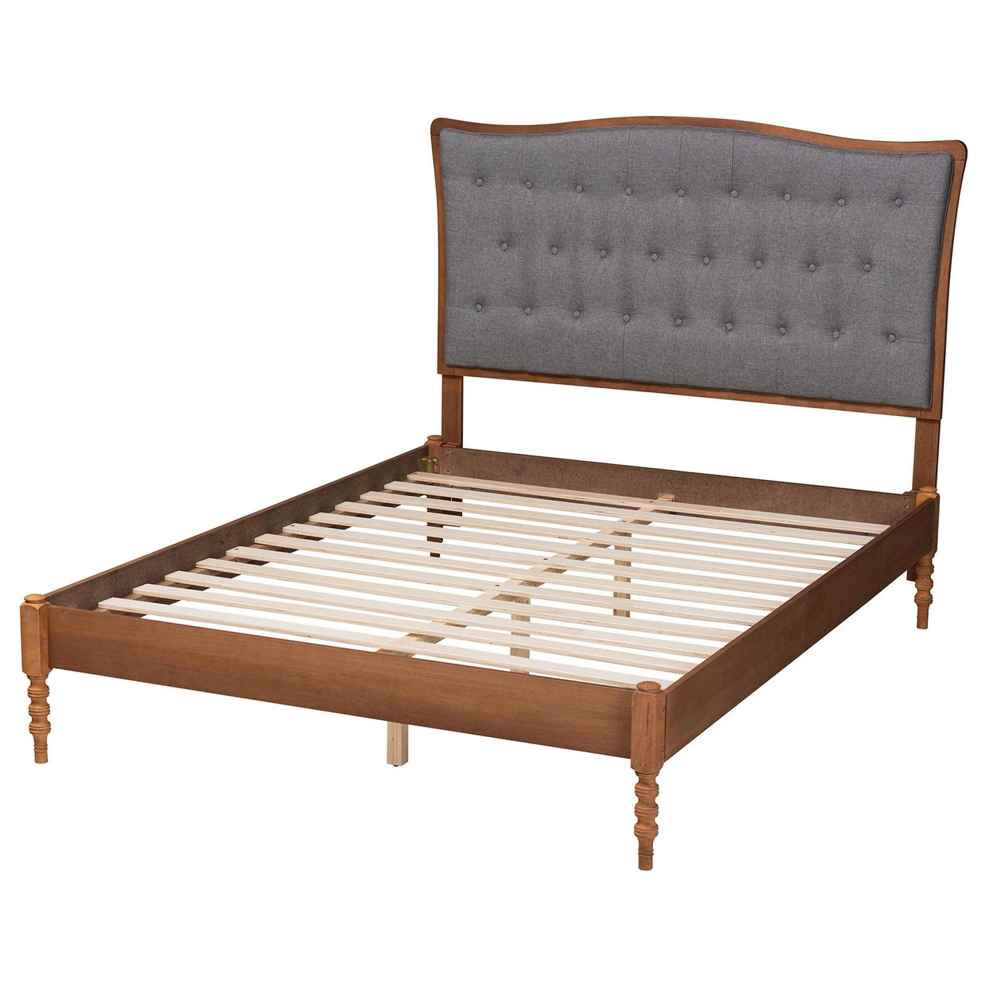 Baxton Studio Randalin Classic and Traditional Grey Fabric and Walnut Brown Finished Wood Queen Size Platform Bed - Image 8