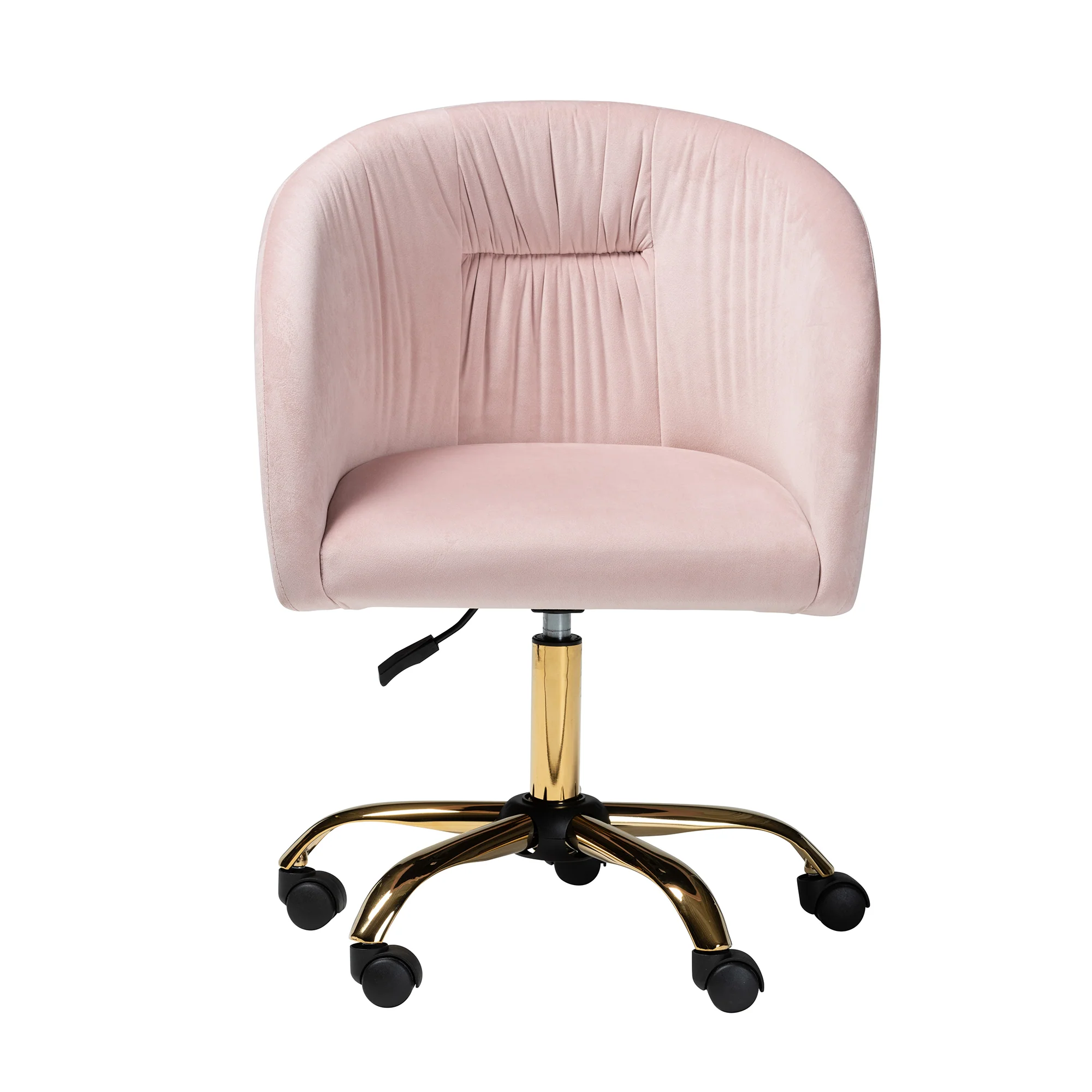 Baxton Studio Ravenna Contemporary Glam and Luxe Blush Pink Velvet Fabric and Gold Metal Swivel Office Chair - Image 3