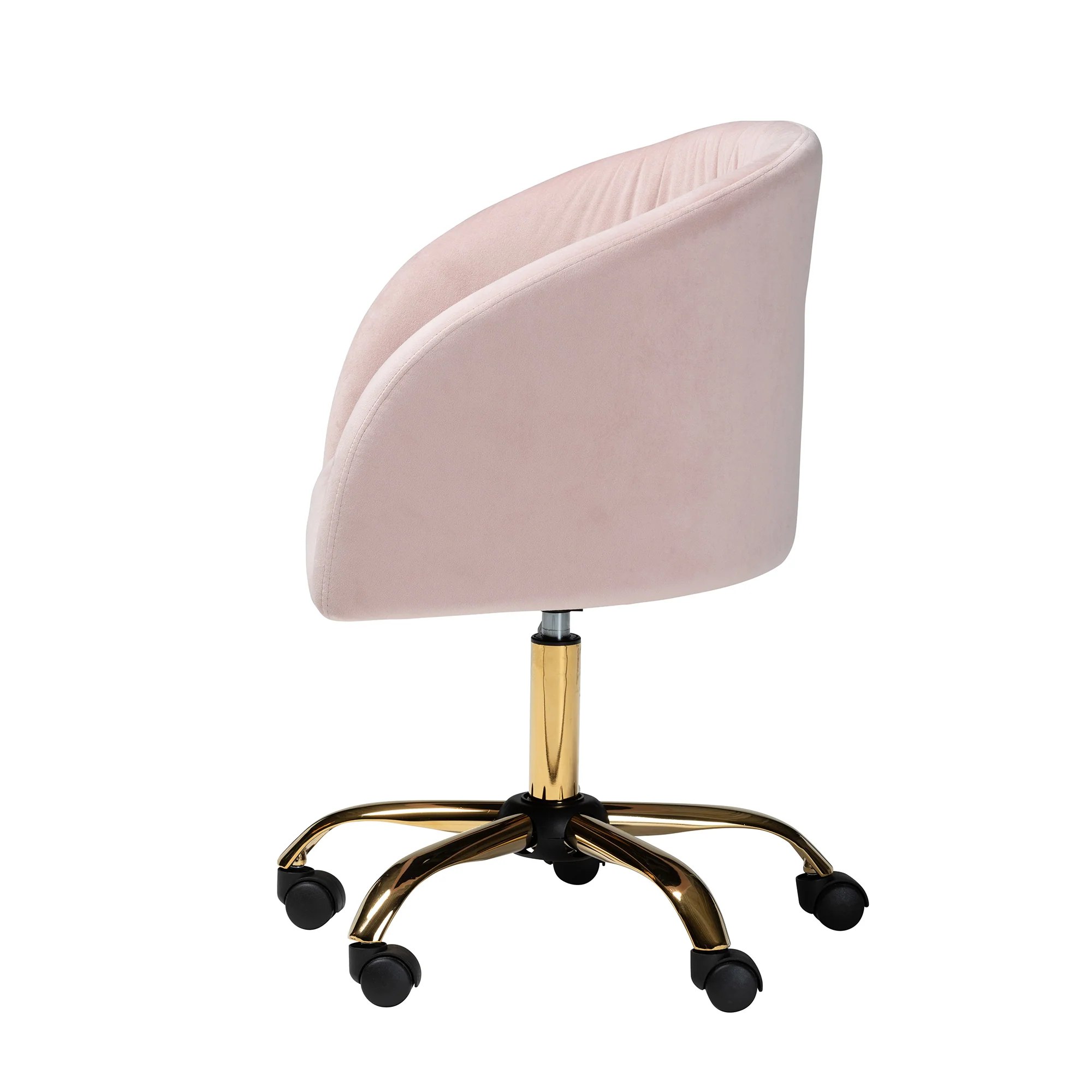 Baxton Studio Ravenna Contemporary Glam and Luxe Blush Pink Velvet Fabric and Gold Metal Swivel Office Chair - Image 4