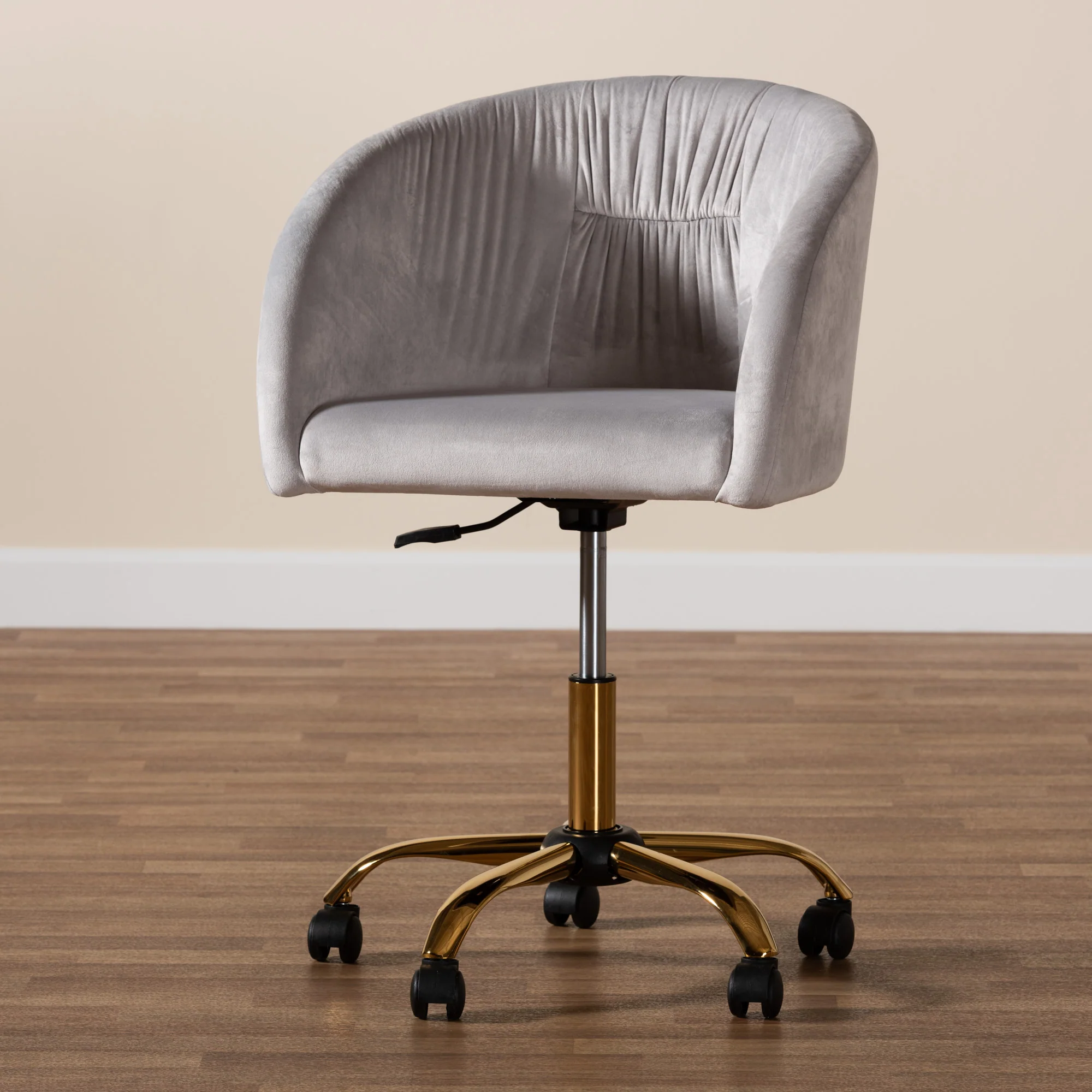 Baxton Studio Ravenna Contemporary Glam and Luxe Grey Velvet Fabric and Gold Metal Swivel Office Chair - Image 4