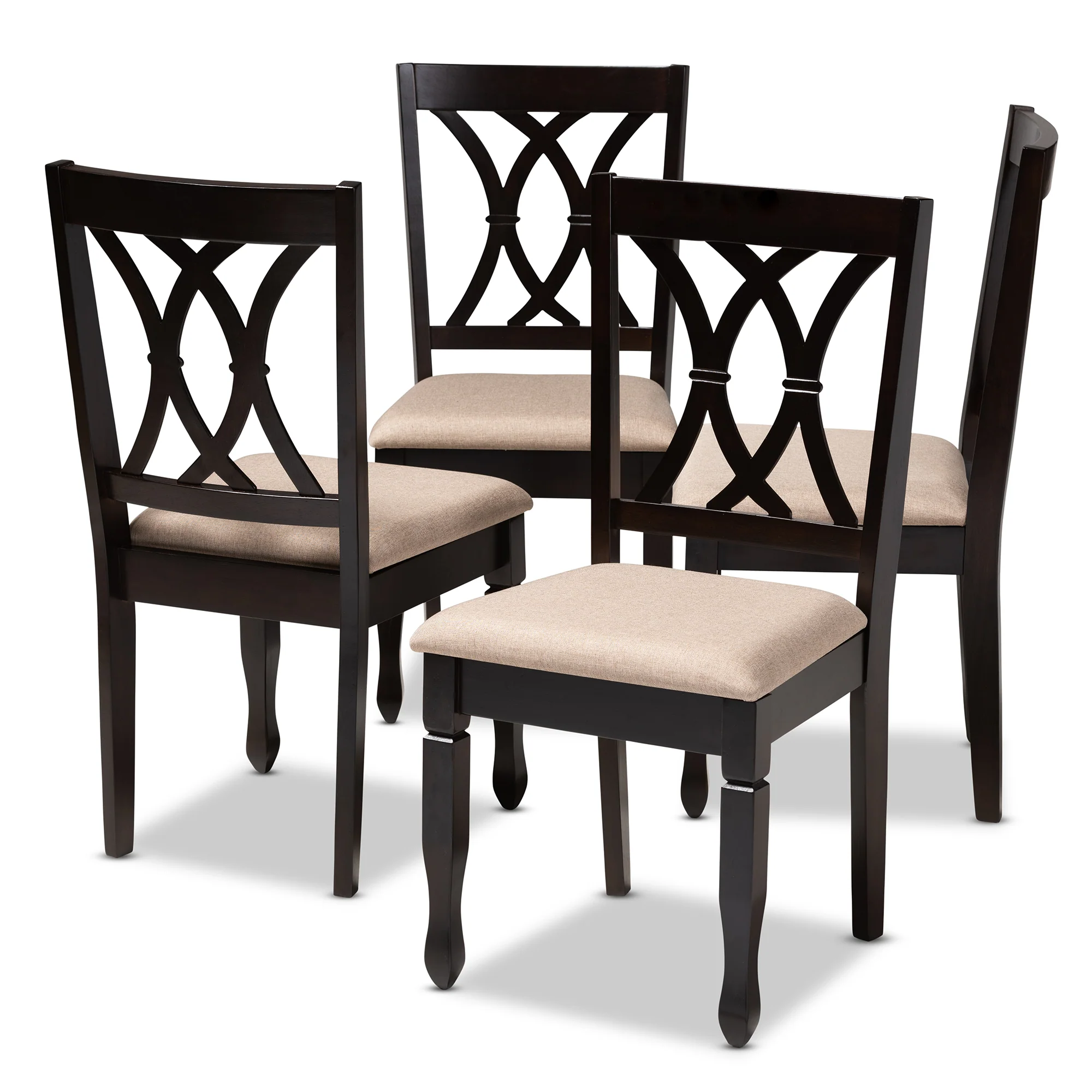 Baxton Studio Reneau Modern and Contemporary Sand Fabric Upholstered Espresso Brown Finished Wood Dining Chair Set of 4 - Image 2