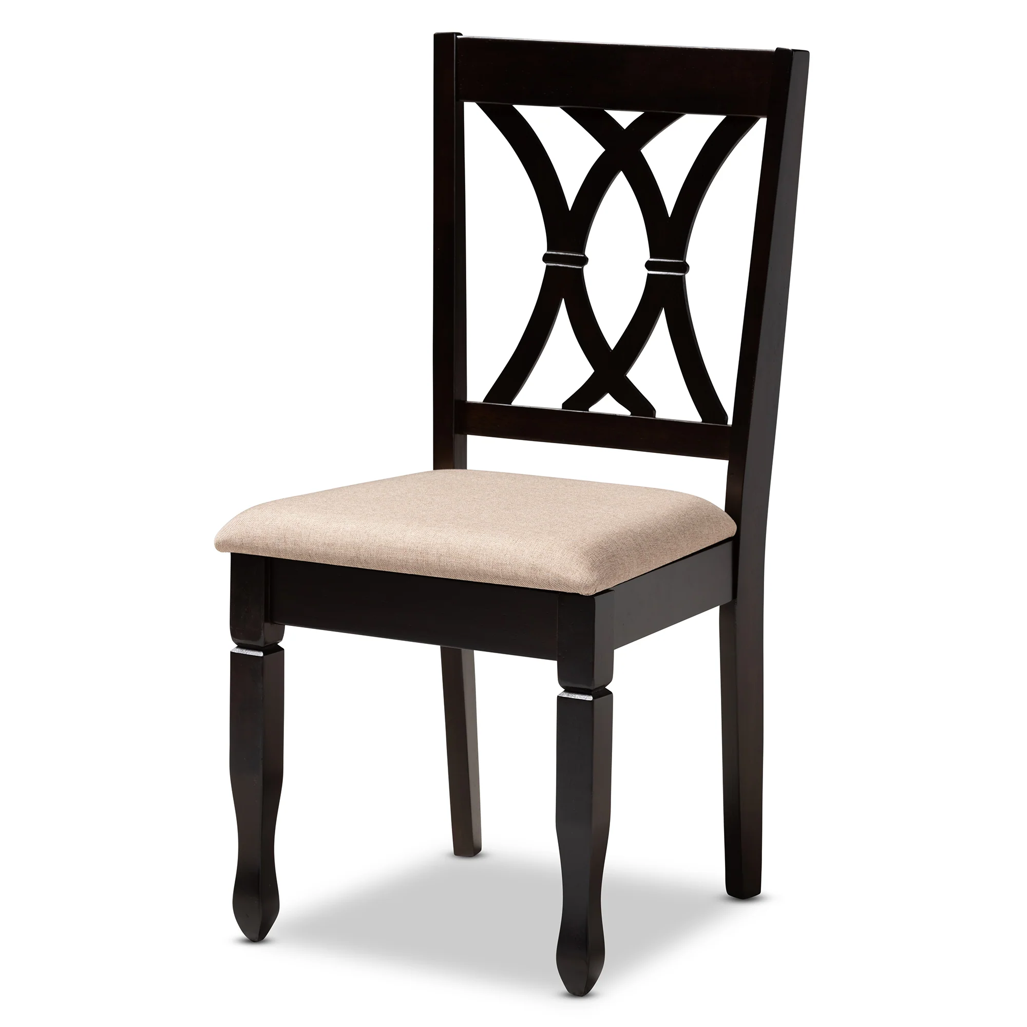 Baxton Studio Reneau Modern and Contemporary Sand Fabric Upholstered Espresso Brown Finished Wood Dining Chair Set of 4 - Image 3