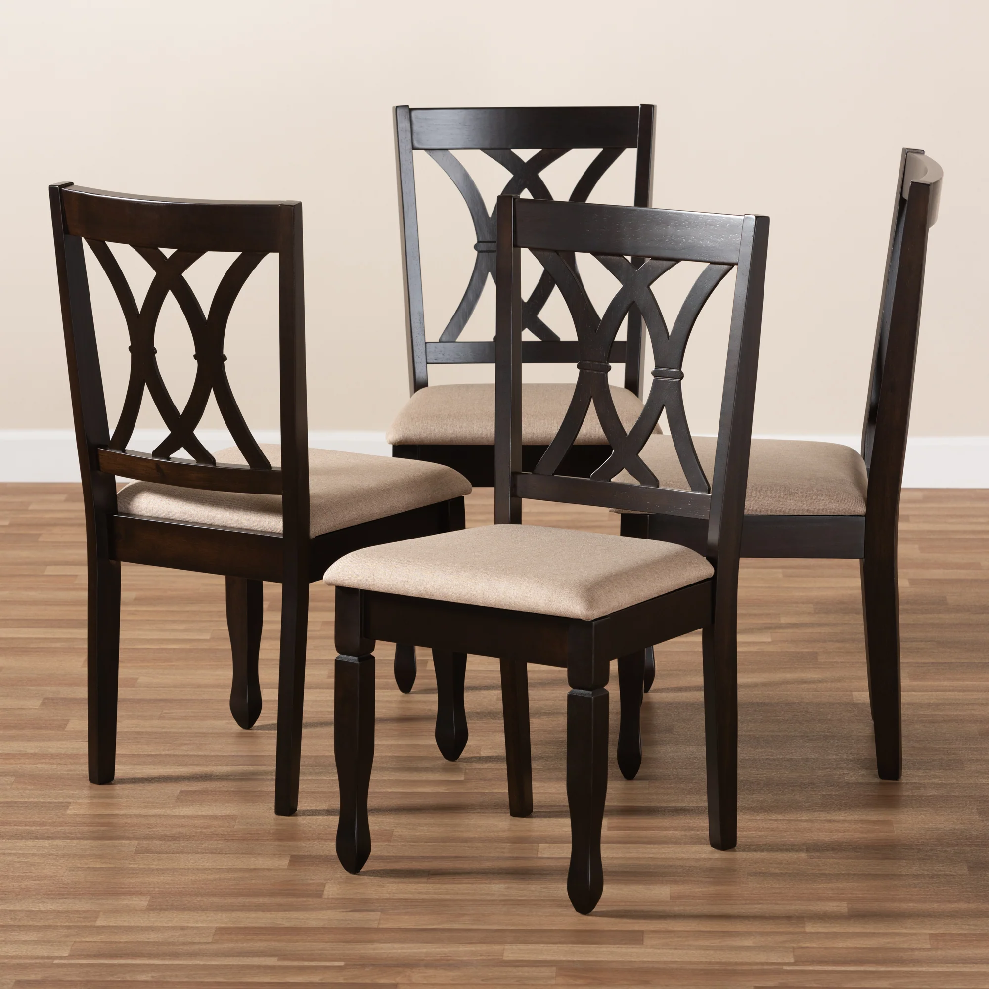 Baxton Studio Reneau Modern and Contemporary Sand Fabric Upholstered Espresso Brown Finished Wood Dining Chair Set of 4 - Image 6
