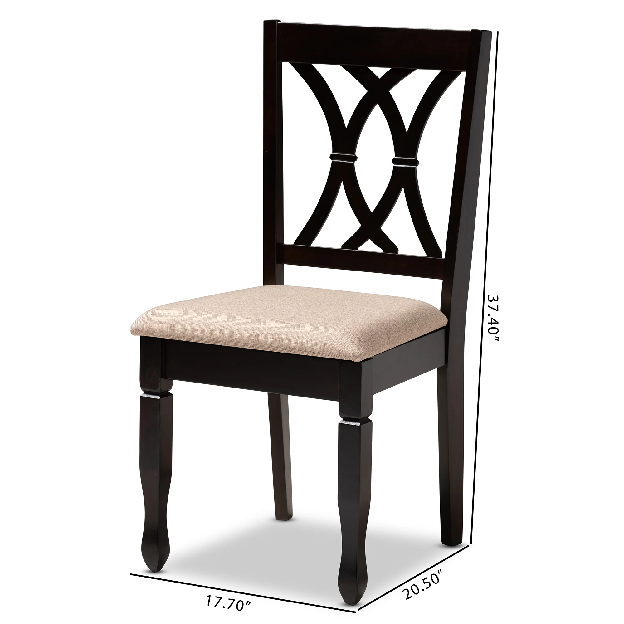 Baxton Studio Reneau Modern and Contemporary Sand Fabric Upholstered Espresso Brown Finished Wood Dining Chair Set of 4 - Image 7