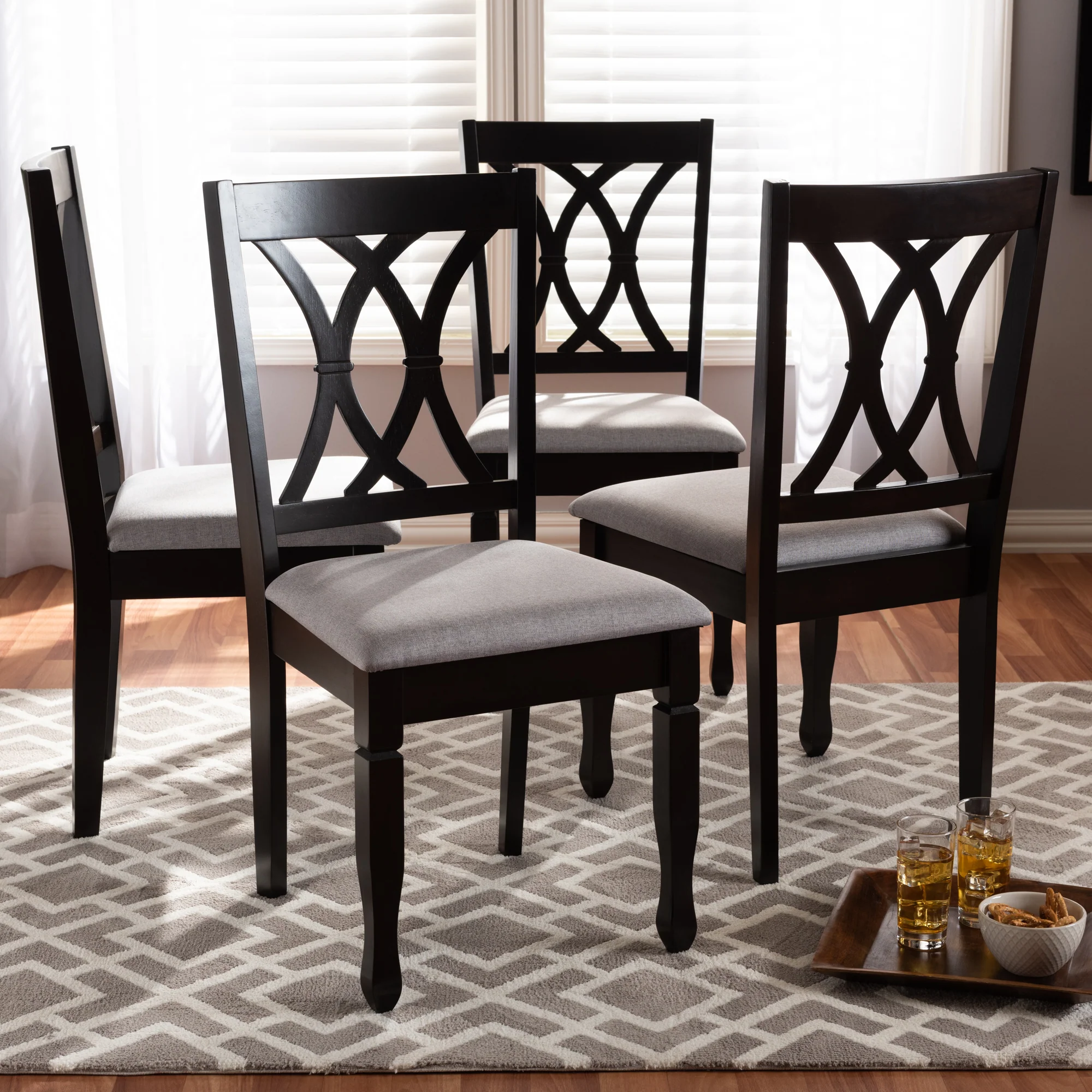 Baxton Studio Reneau Modern and Contemporary Sand Fabric Upholstered Espresso Brown Finished Wood Dining Chair Set of 4 - Image 8