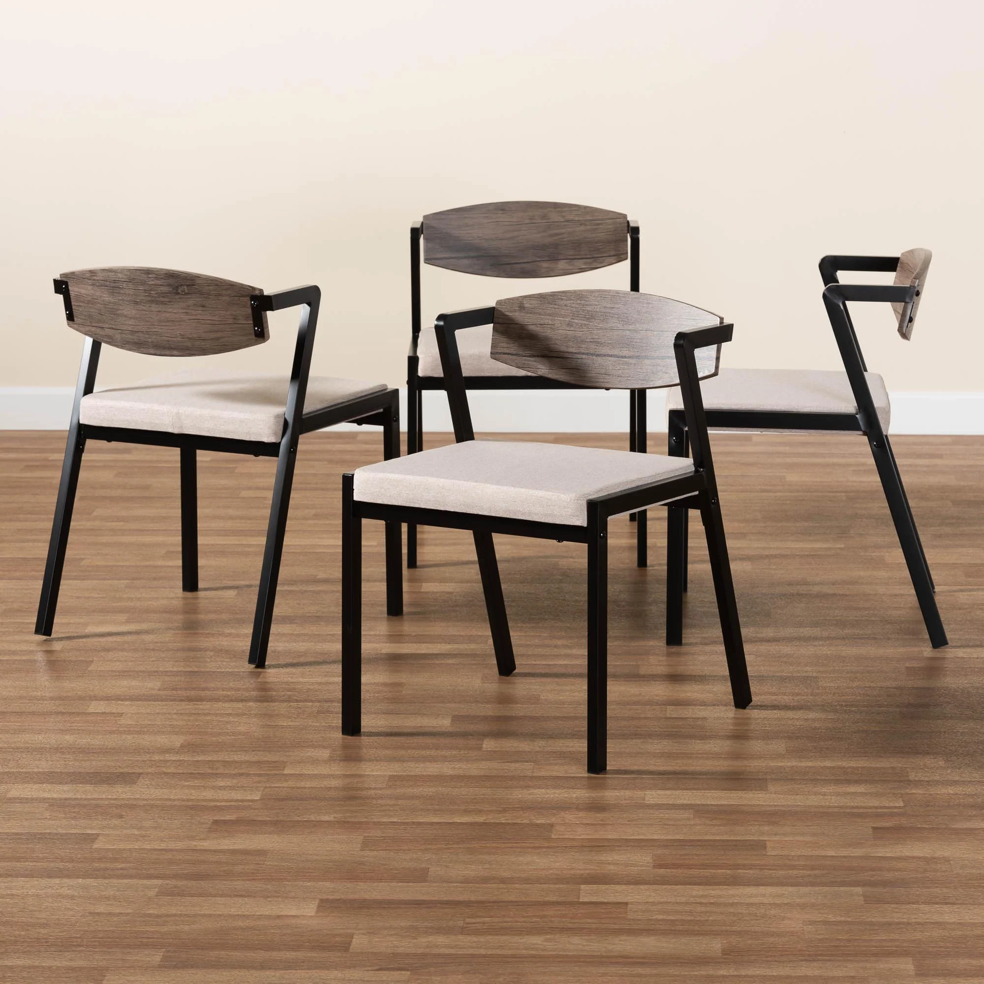 Baxton Studio Revelin Industrial Beige Fabric and Metal Dining Chair - Image 3
