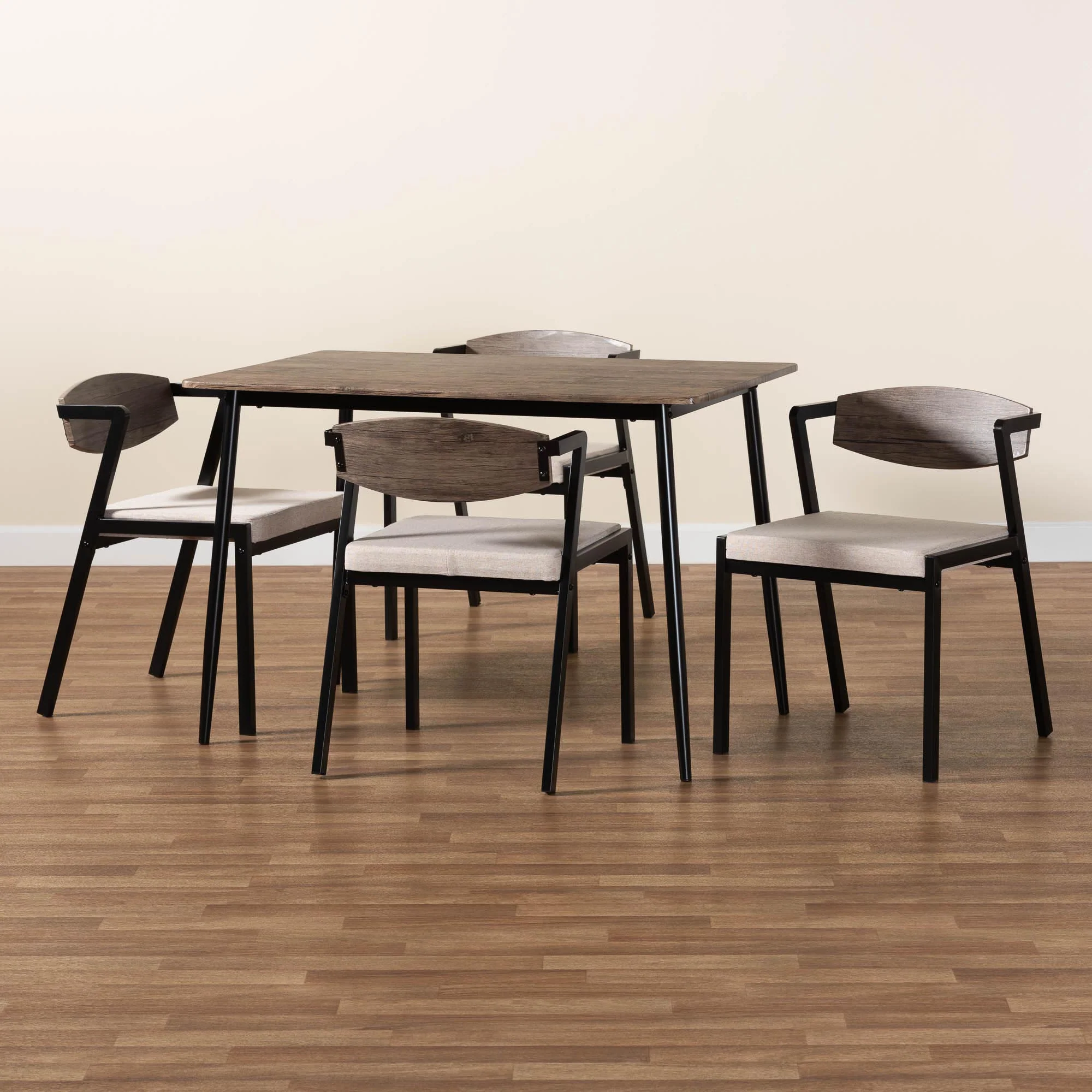 Baxton Studio Revelin Industrial Beige Fabric and Metal Dining Set - Image 2
