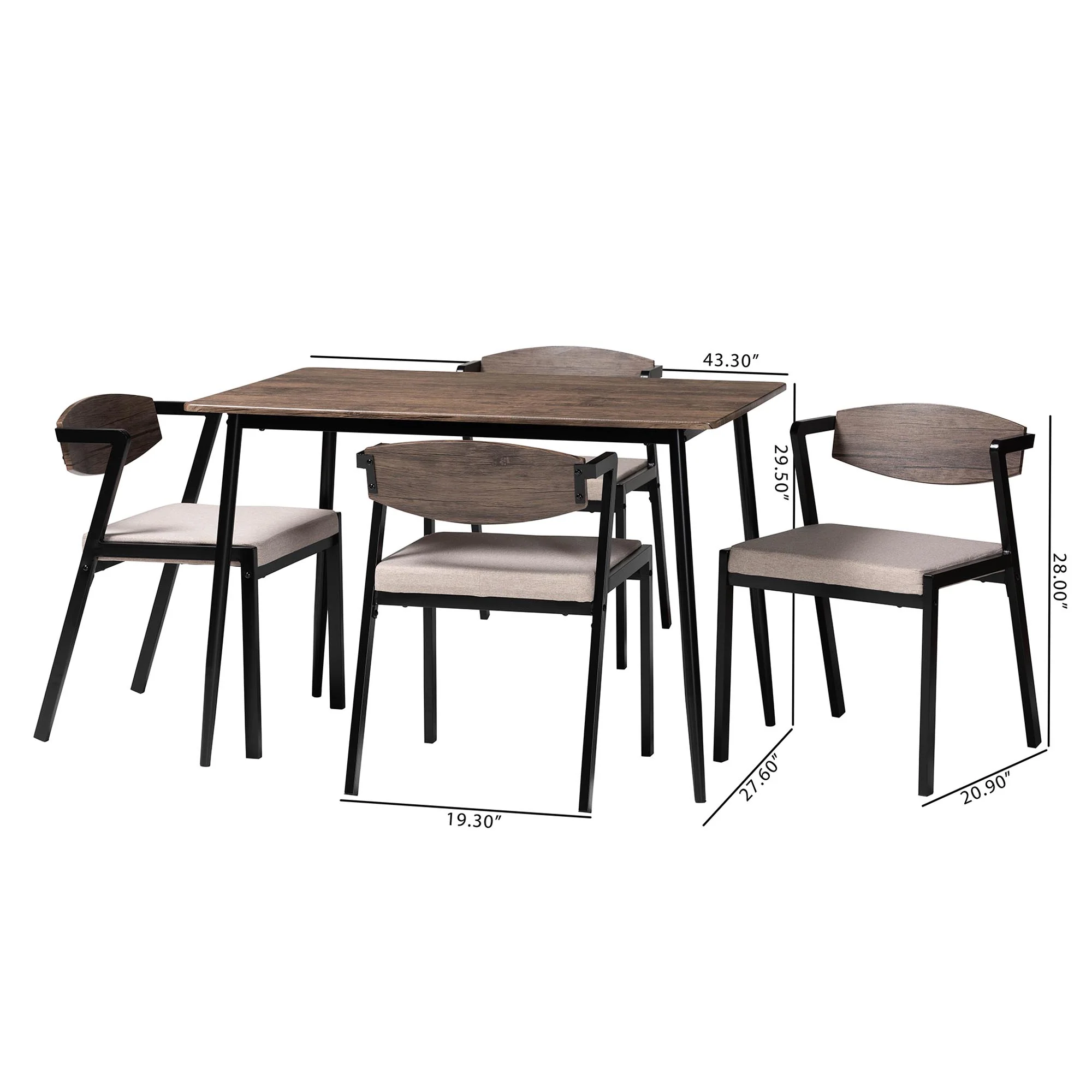 Baxton Studio Revelin Industrial Beige Fabric and Metal Dining Set - Image 3