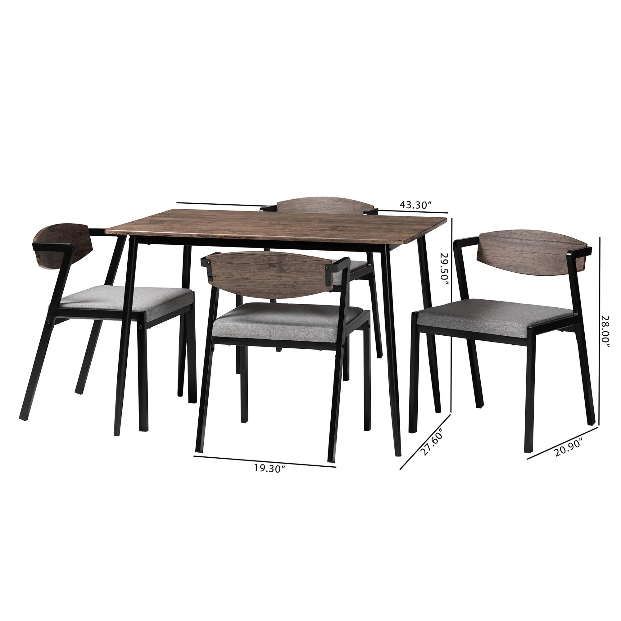 Baxton Studio Revelin Industrial Grey Fabric and Metal Dining Set - Image 3