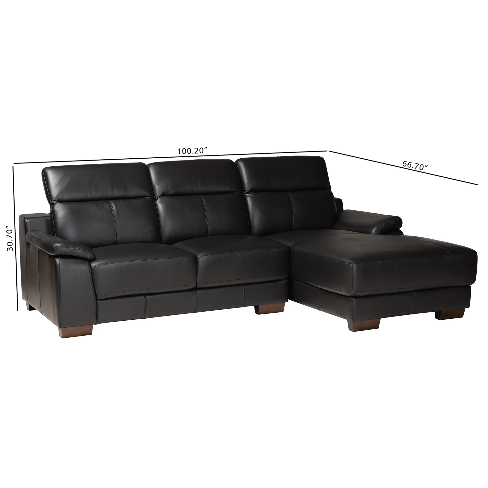 Baxton Studio Reverie Modern Black Full  Leather Sectional Sofa with Right Facing Chaise - Image 2