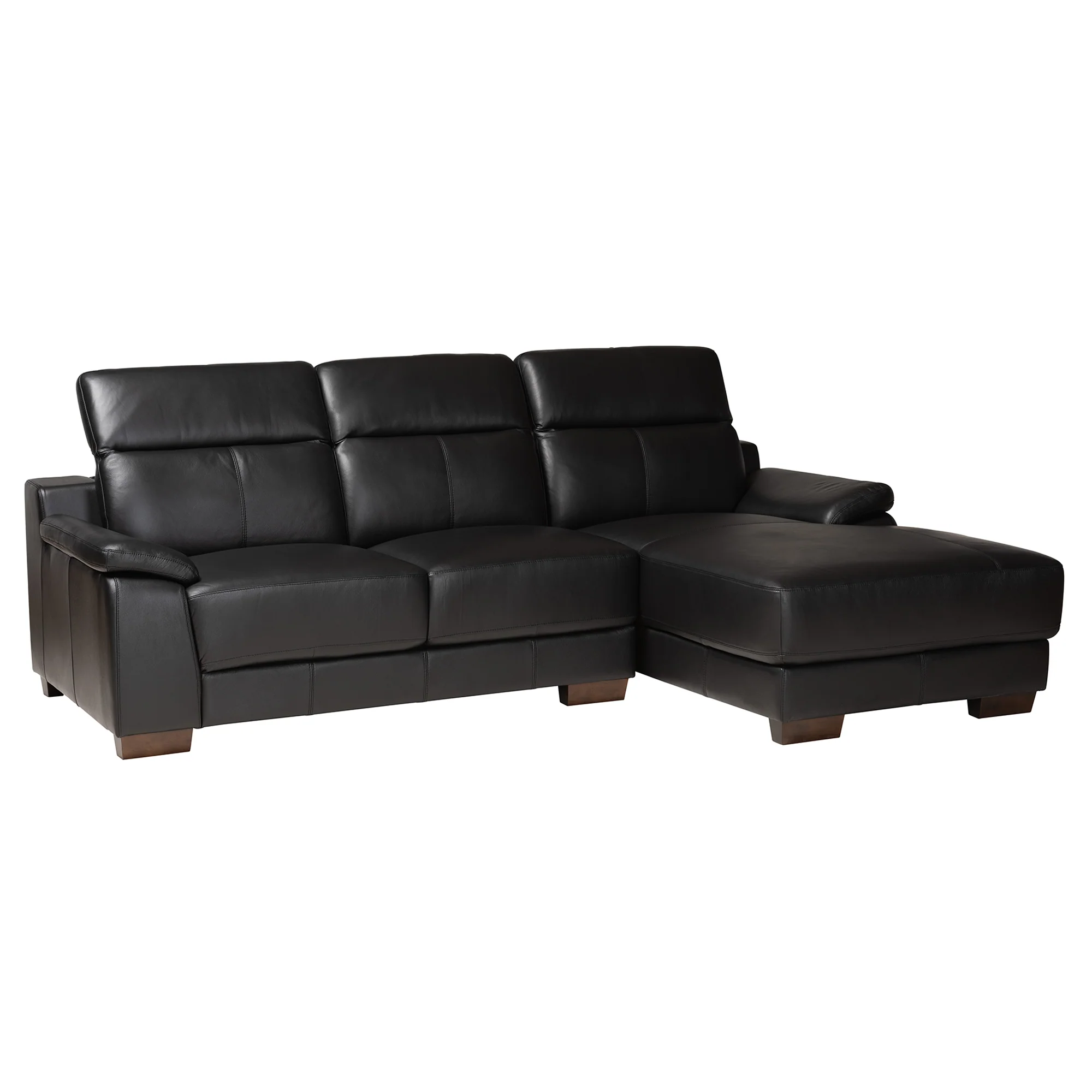 Baxton Studio Reverie Modern Black Full  Leather Sectional Sofa with Right Facing Chaise - Image 3