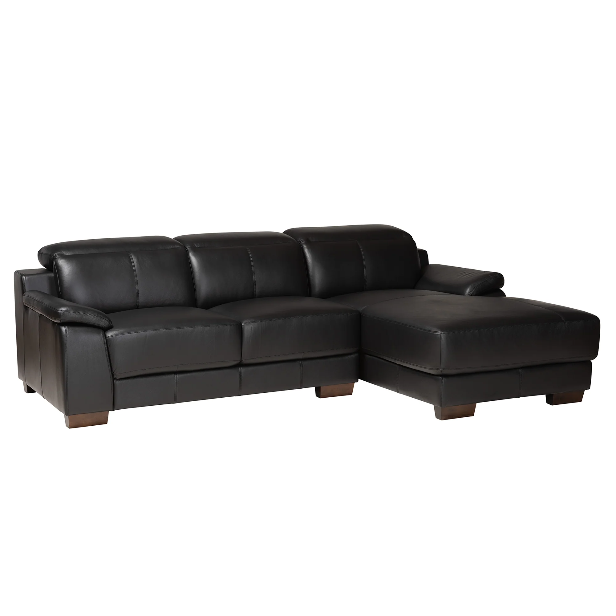 Baxton Studio Reverie Modern Black Full  Leather Sectional Sofa with Right Facing Chaise - Image 4