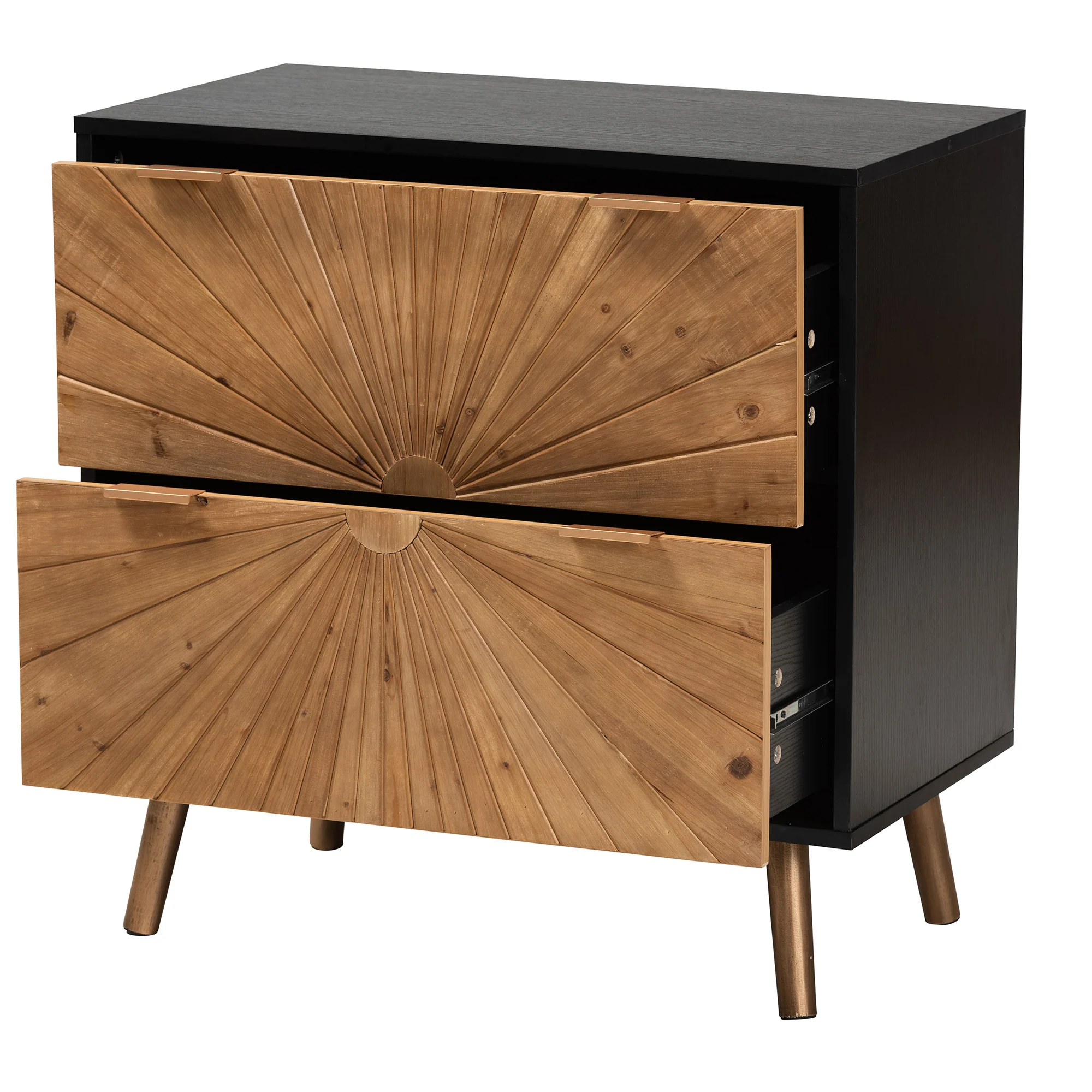 Baxton Studio Richardson Mid-Century Transitional Two-Tone Black and Natural Brown Finished Wood 2-Drawer Storage Cabinet - Image 3