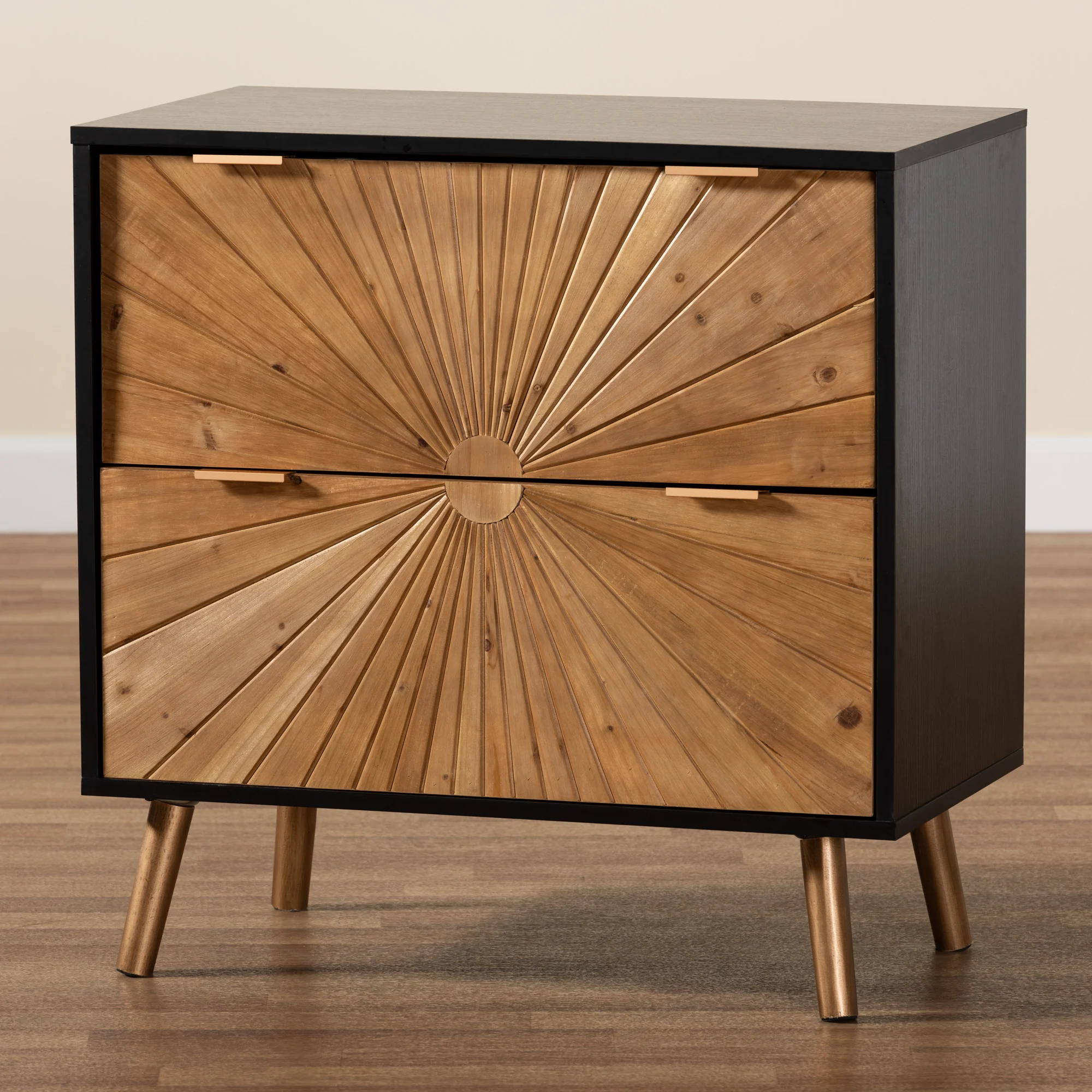 Baxton Studio Richardson Mid-Century Transitional Two-Tone Black and Natural Brown Finished Wood 2-Drawer Storage Cabinet - Image 9