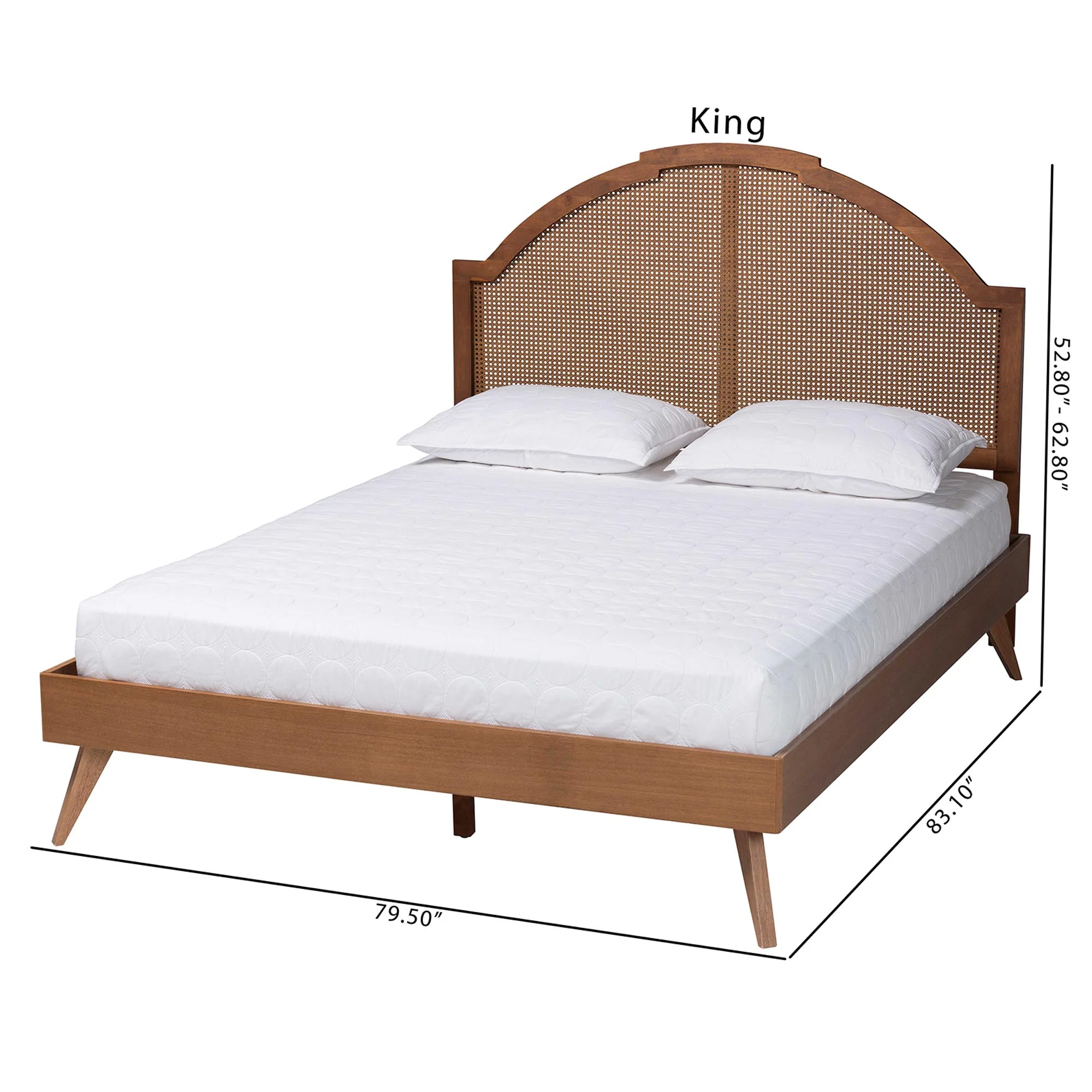 Baxton Studio Ridgely Mid-Century Walnut Brown Wood and Rattan King Size Platform Bed - Image 4