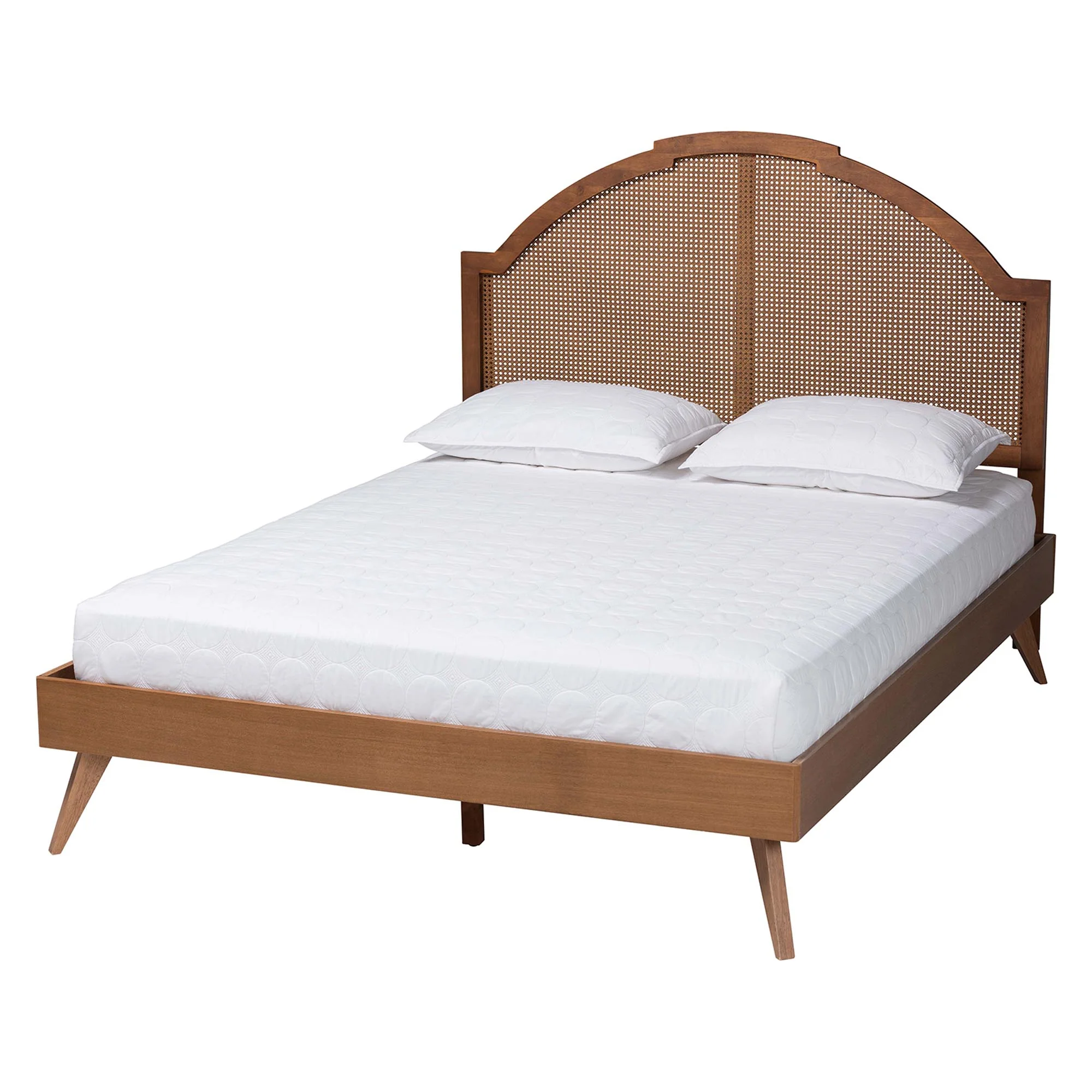 Baxton Studio Ridgely Mid-Century Walnut Brown Wood and Rattan King Size Platform Bed - Image 6