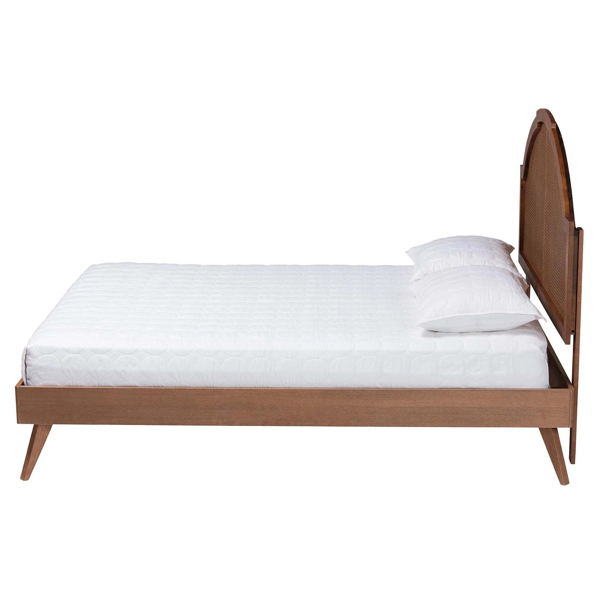 Baxton Studio Ridgely Mid-Century Walnut Brown Wood and Rattan King Size Platform Bed - Image 7