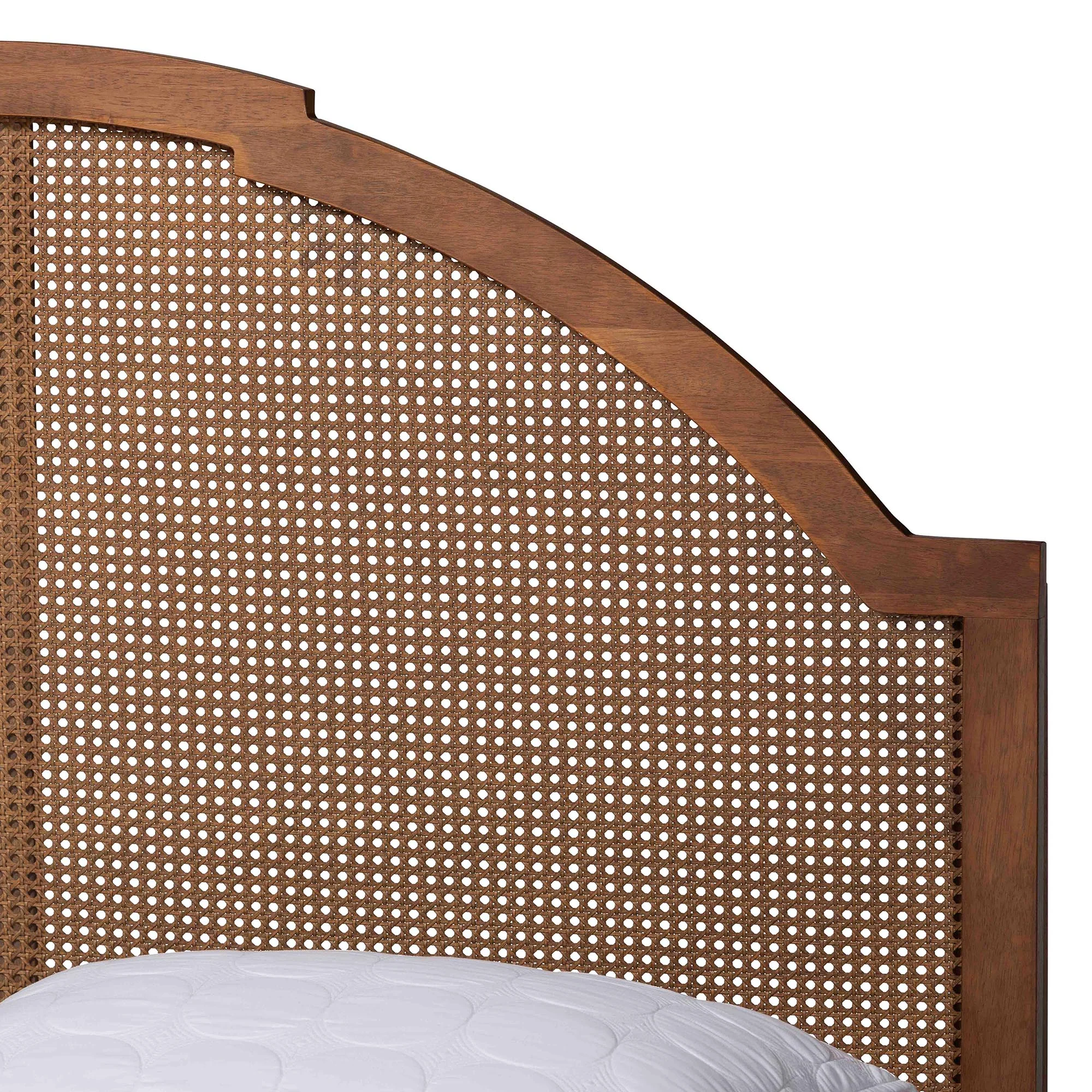Baxton Studio Ridgely Mid-Century Walnut Brown Wood and Rattan King Size Platform Bed - Image 9