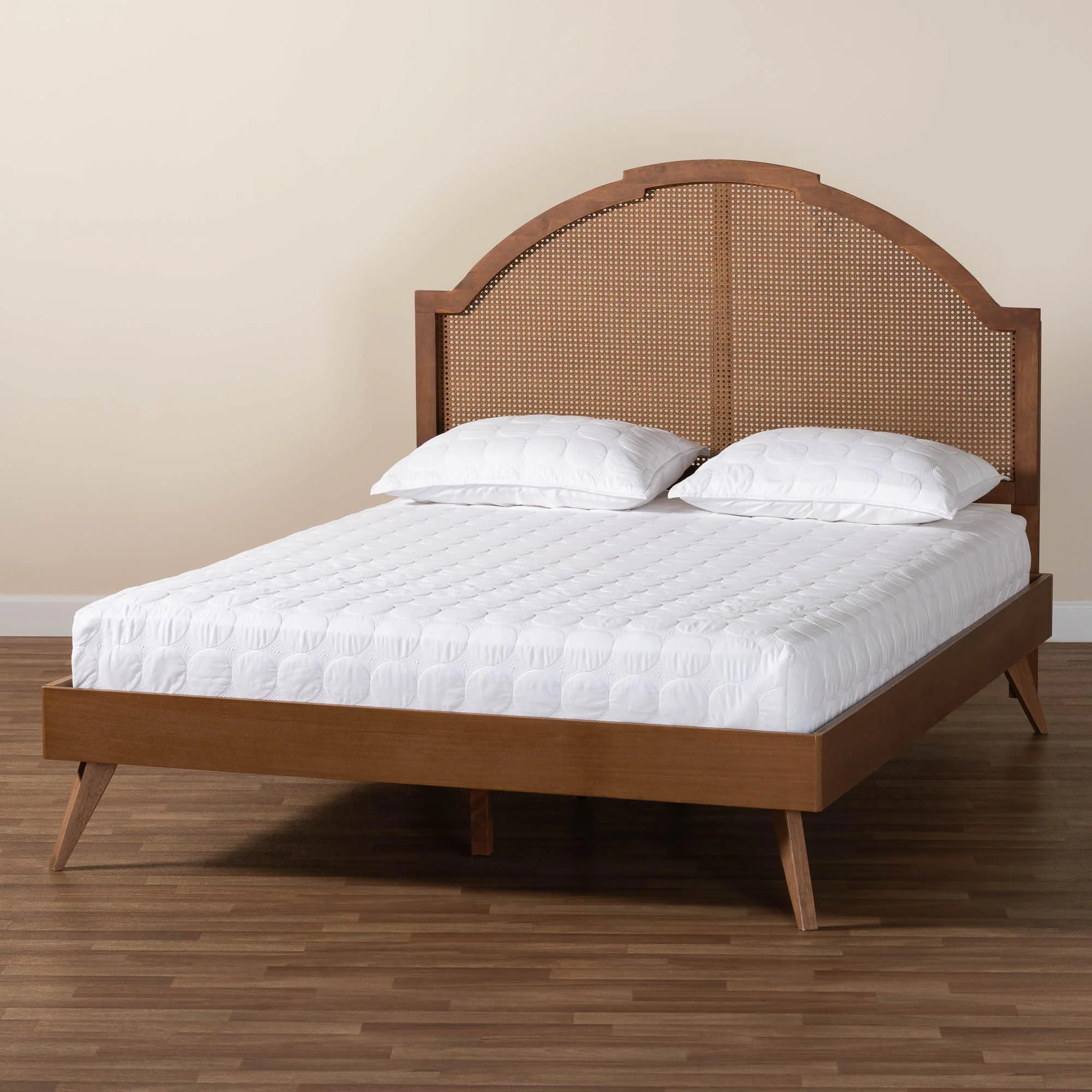 Baxton Studio Ridgely Mid-Century Walnut Brown Wood and Rattan Queen Size Platform Bed - Image 2