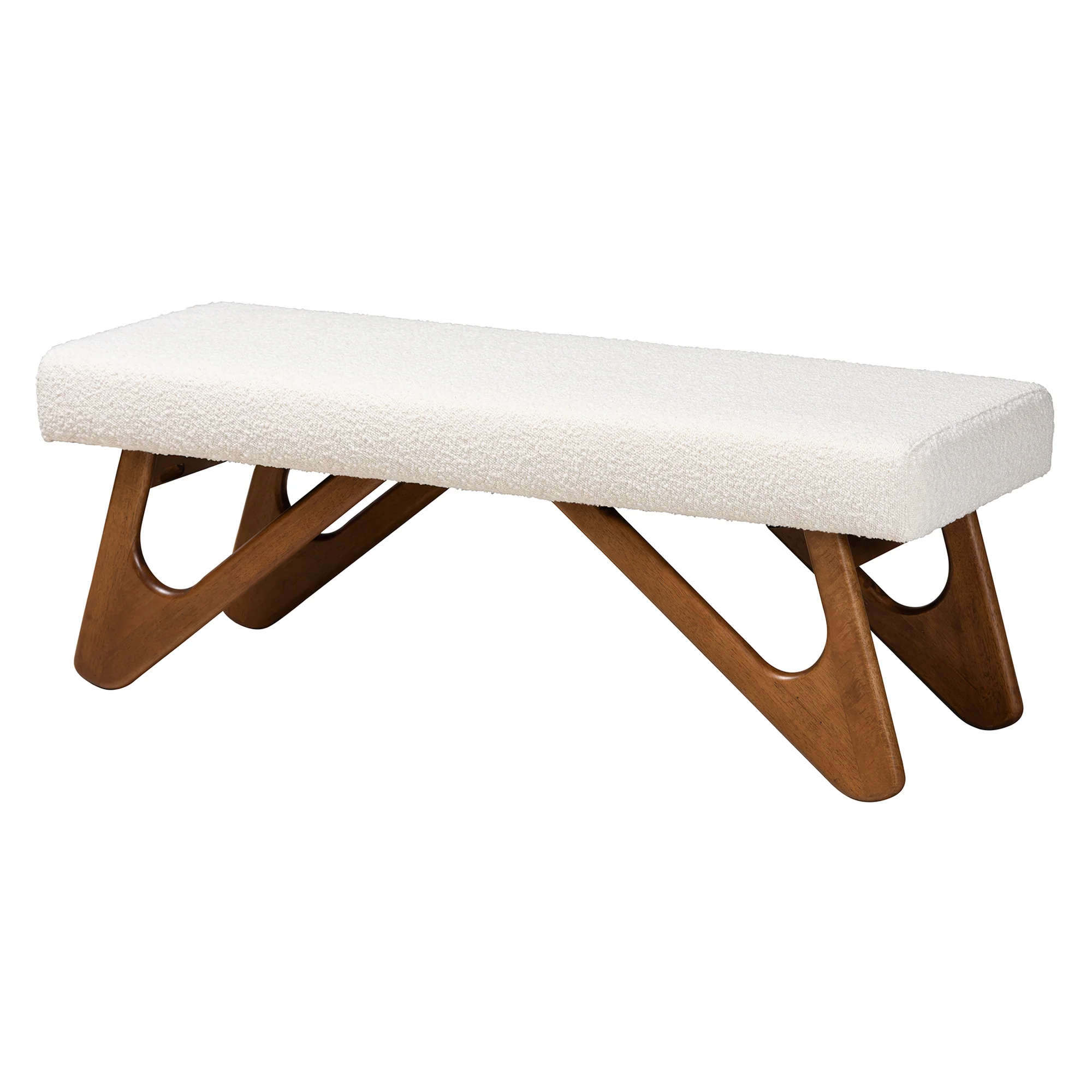 Baxton Studio Rika Japandi Cream Boucle Fabric and Walnut Brown Finished Wood Bench - Image 2