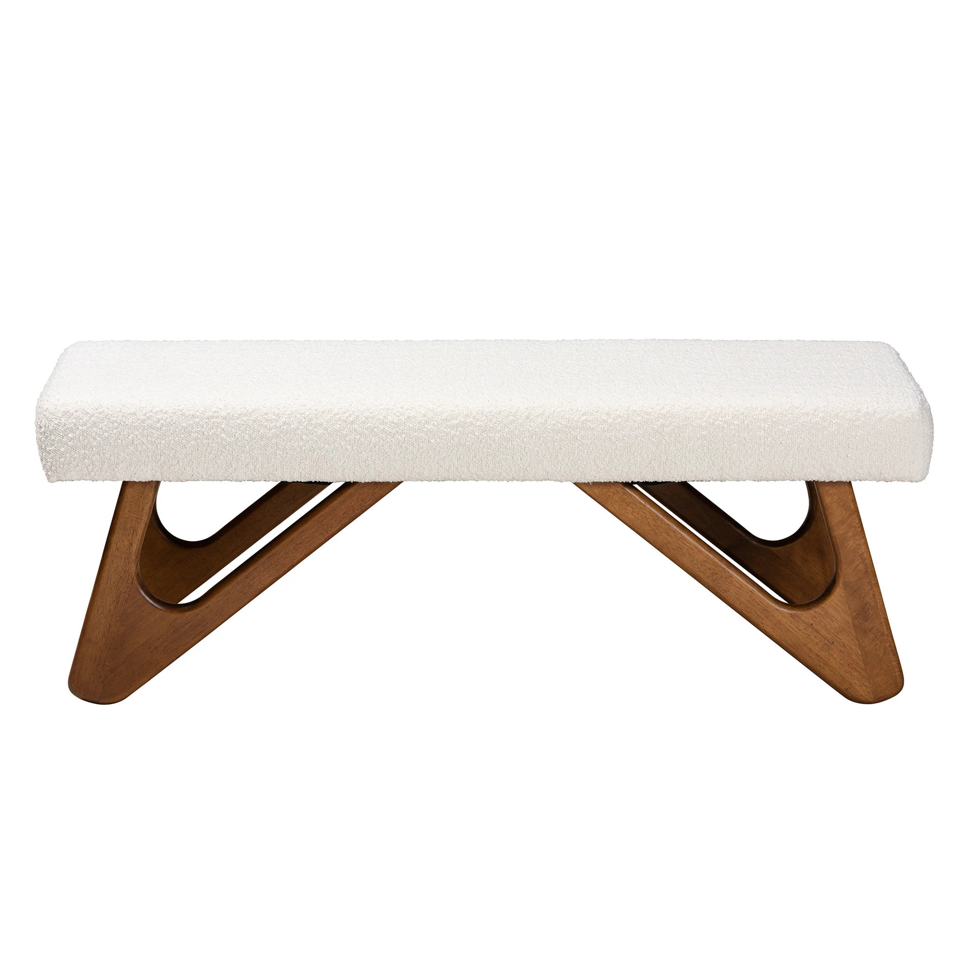 Baxton Studio Rika Japandi Cream Boucle Fabric and Walnut Brown Finished Wood Bench - Image 3